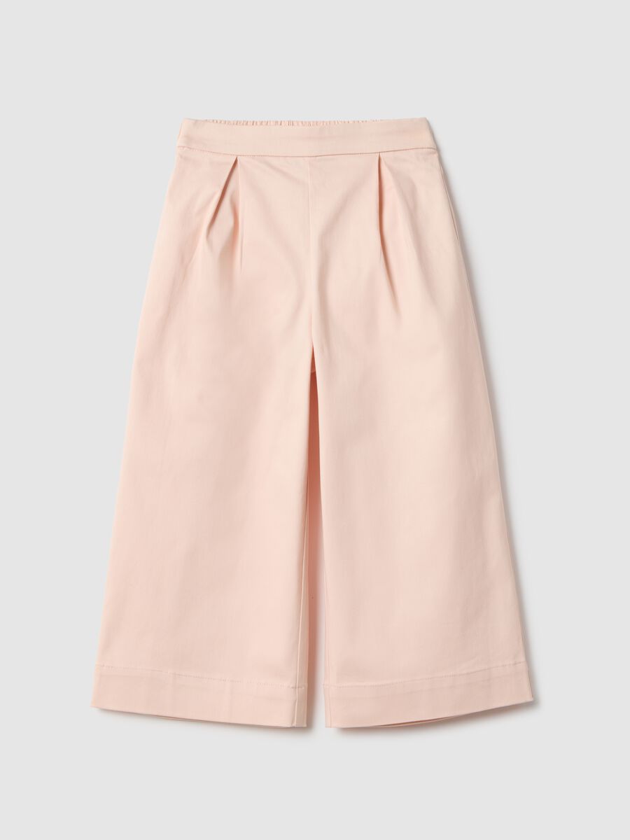 Girls' pink stretch cotton culotte trousers regular fit_0