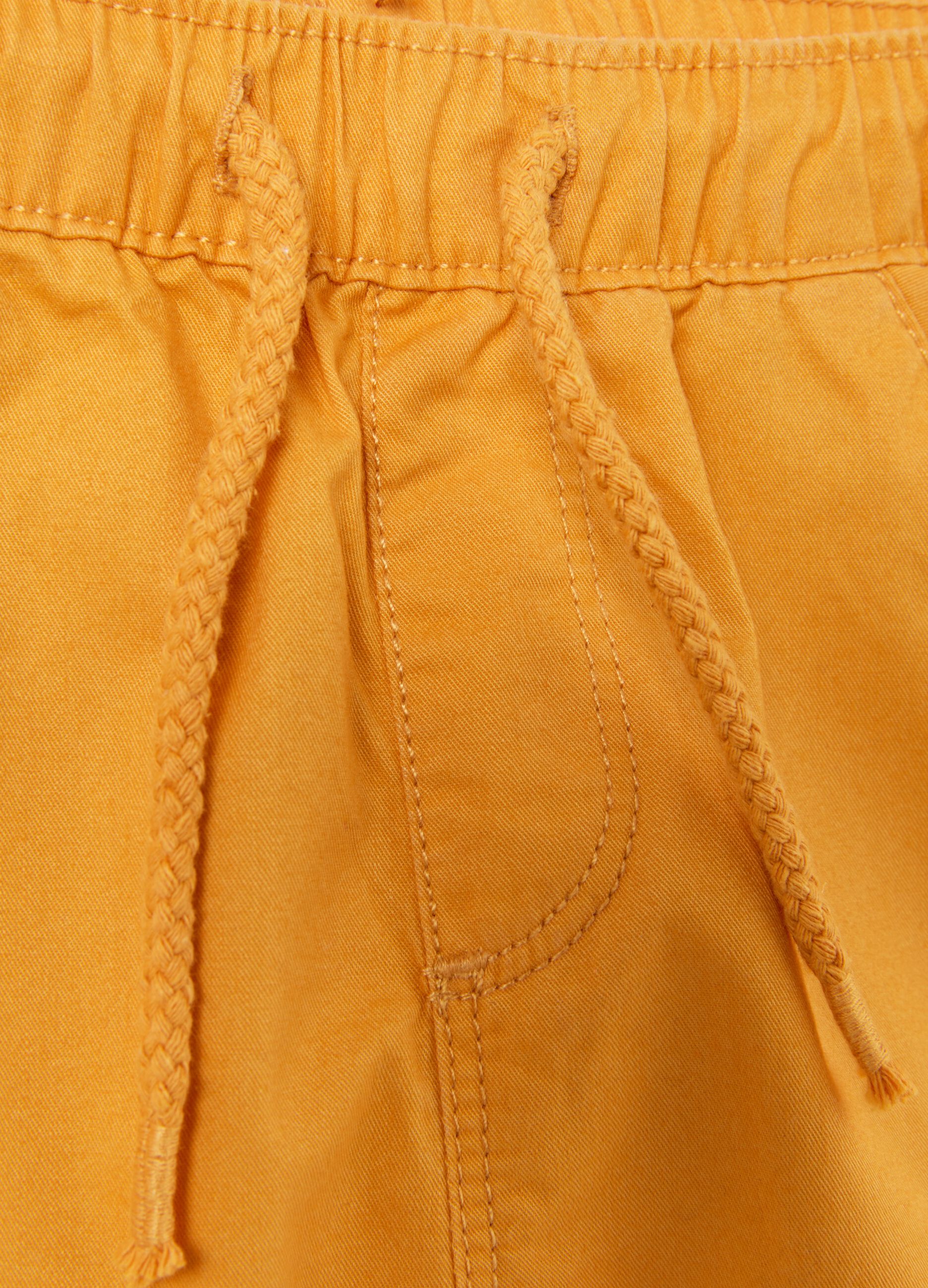 Yellow pure cotton regular fit shorts for children with elastic waistband