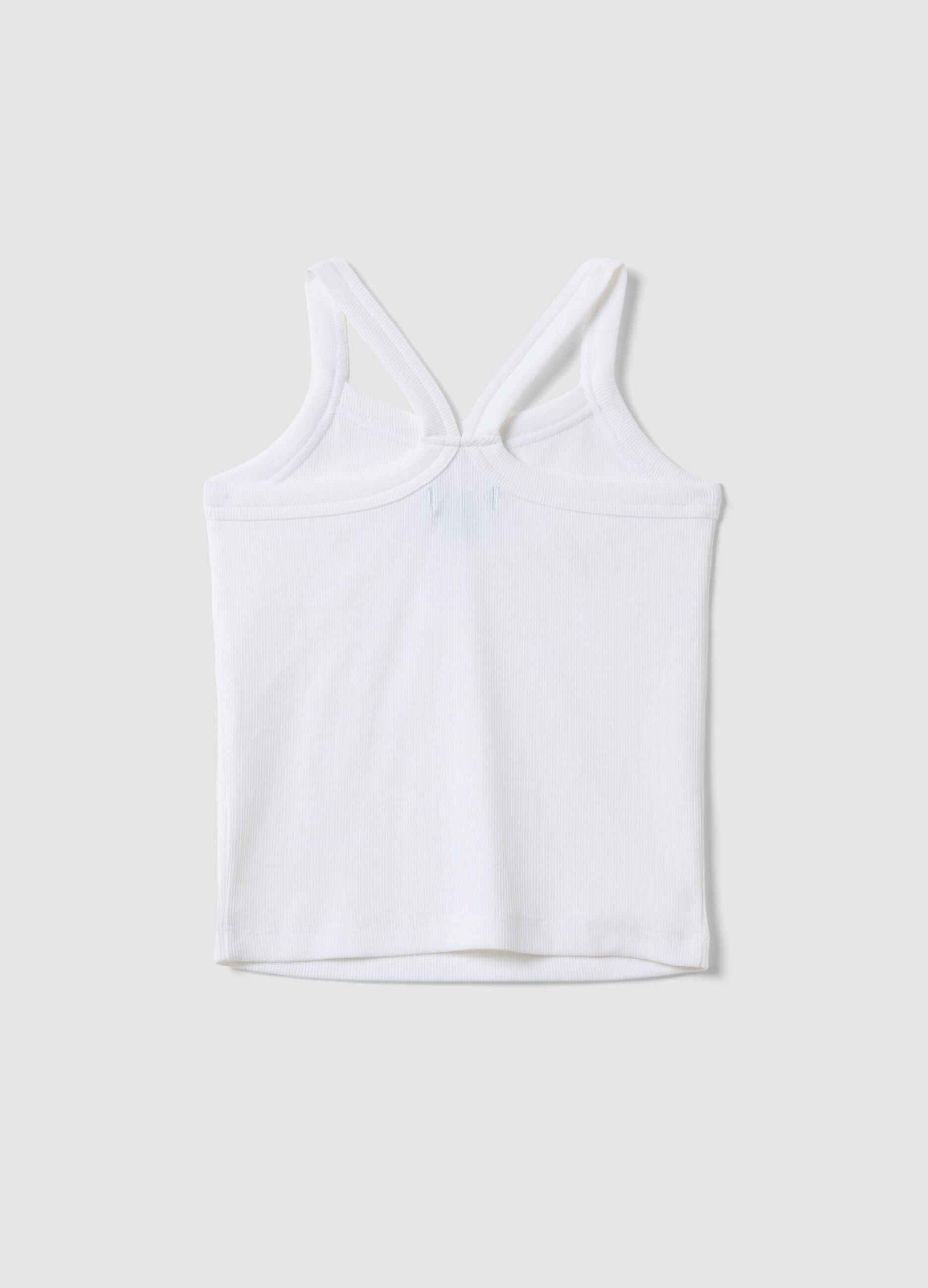 Tank top fitted bianco in cotone elasticizzato a coste da ragazza