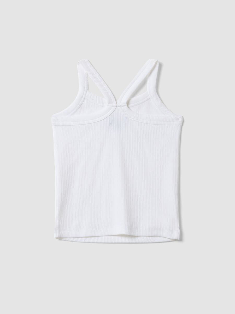 Tank top fitted bianco in cotone elasticizzato a coste da ragazza_1