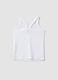 Tank top fitted bianco in cotone elasticizzato a coste da ragazza_1