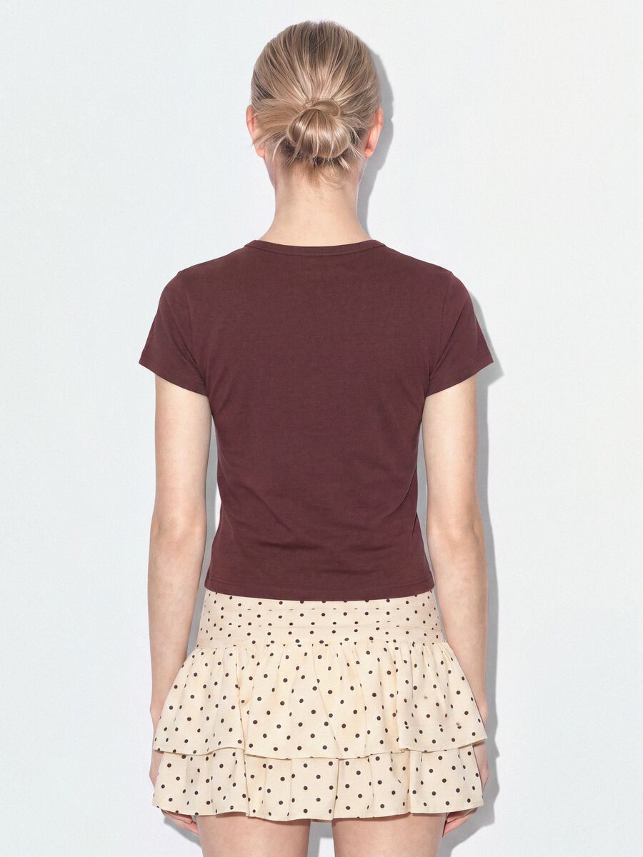 Brown fitted stretch-cotton T-shirt with rhinestone embellishments_2