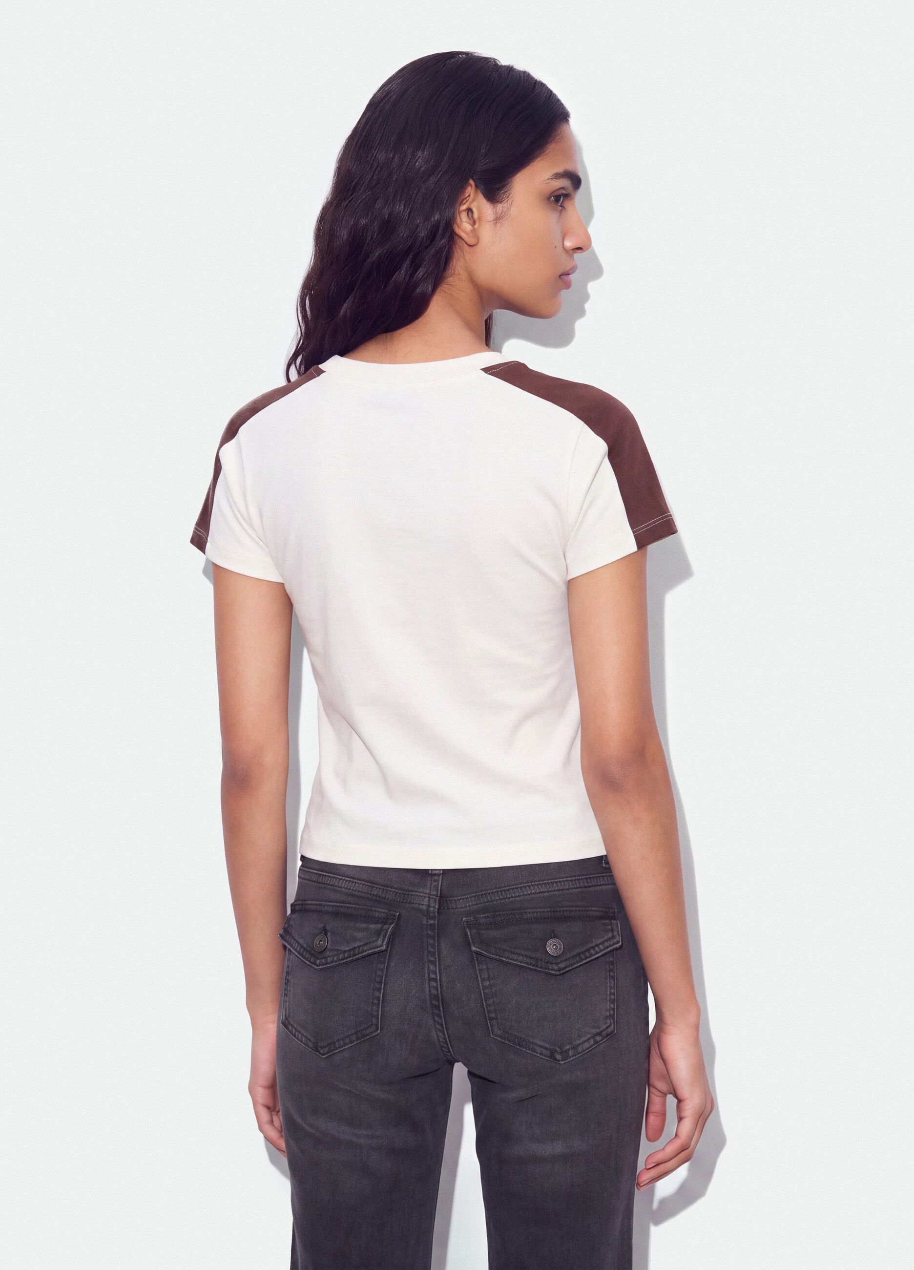 White pure-cotton crew-neck T-shirt with Detroit print