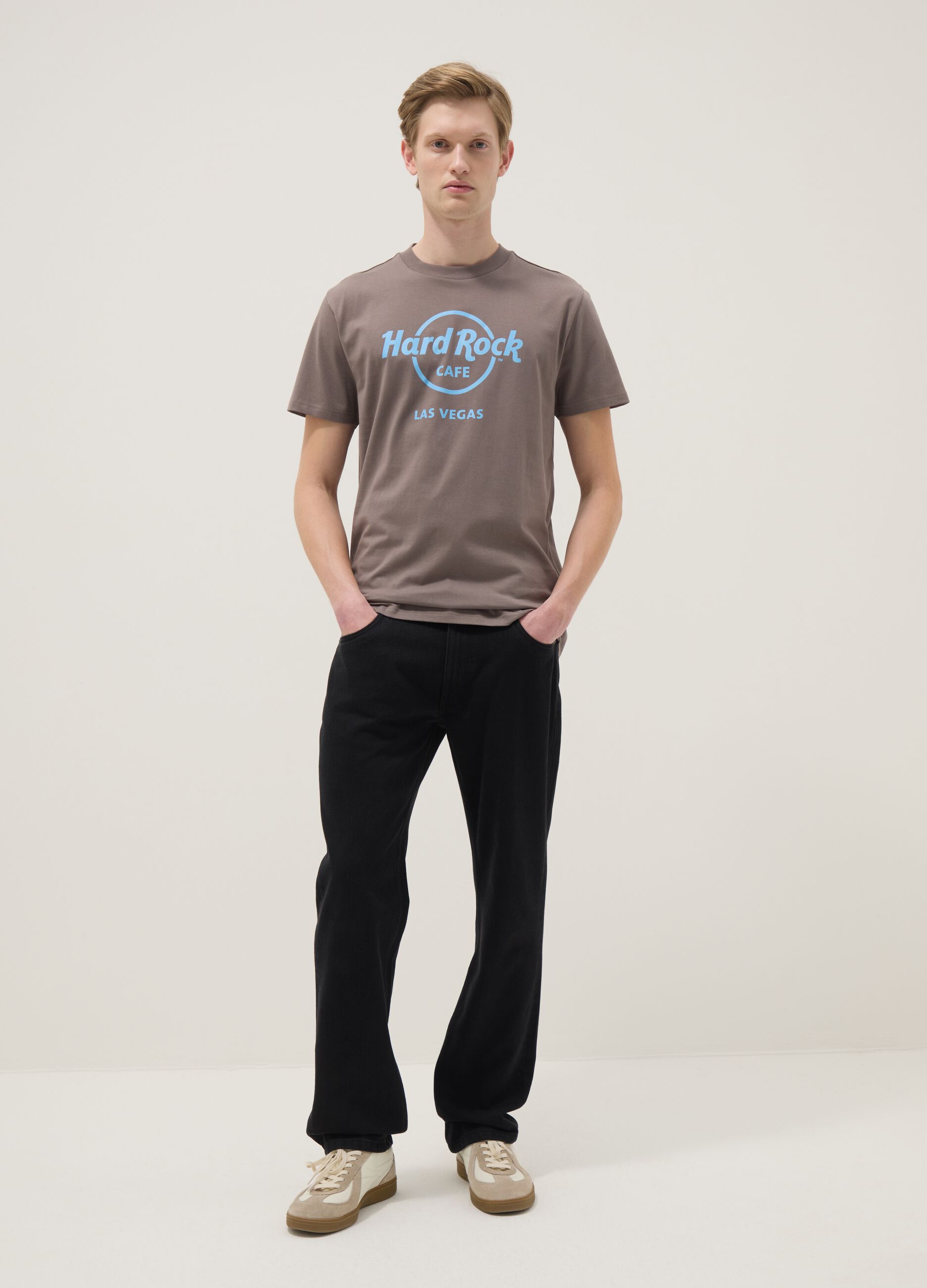 Grey regular fit pure cotton T-shirt with Hard Rock Cafe logo