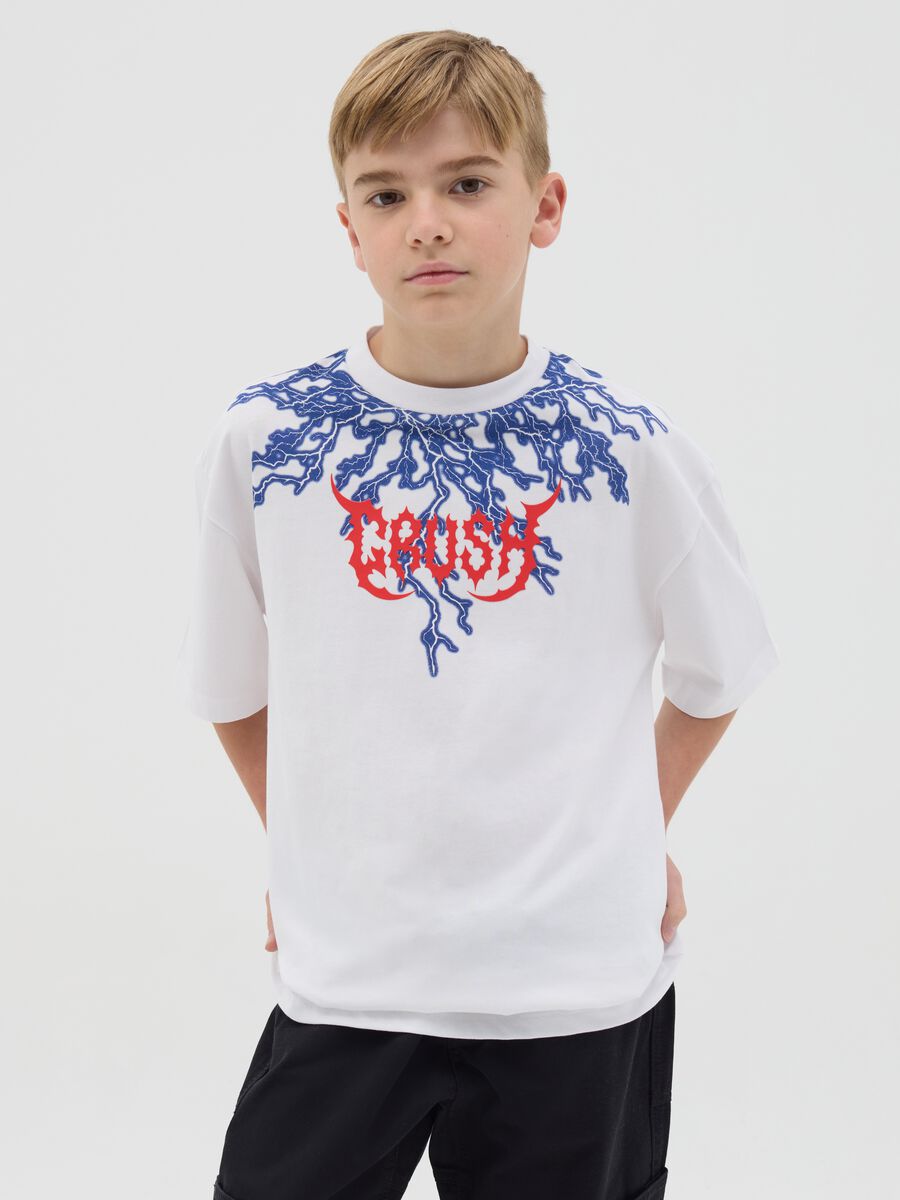 T-shirt in cotone con stampa fulmini "Crush"_0