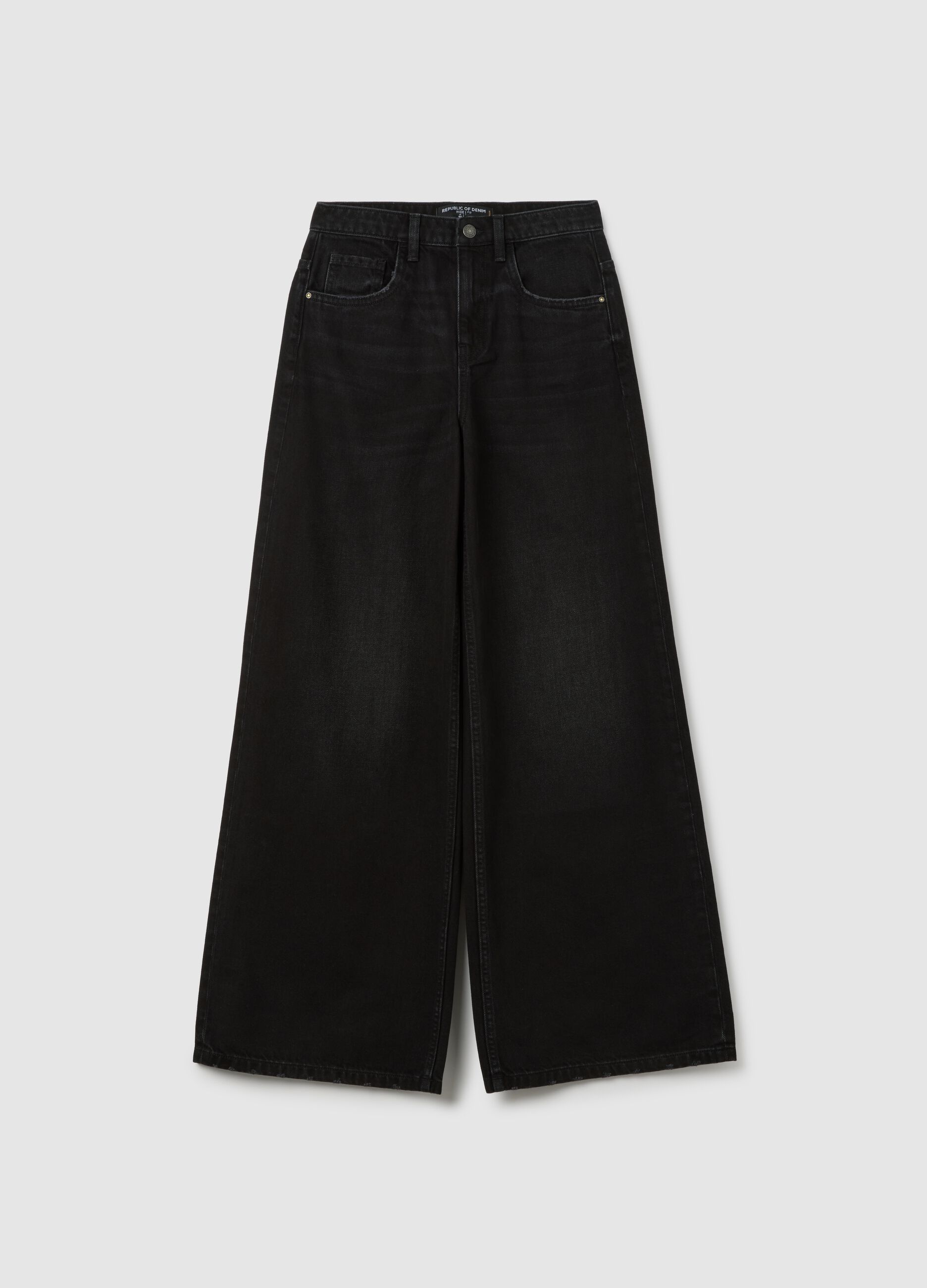 Black wide leg cotton jeans