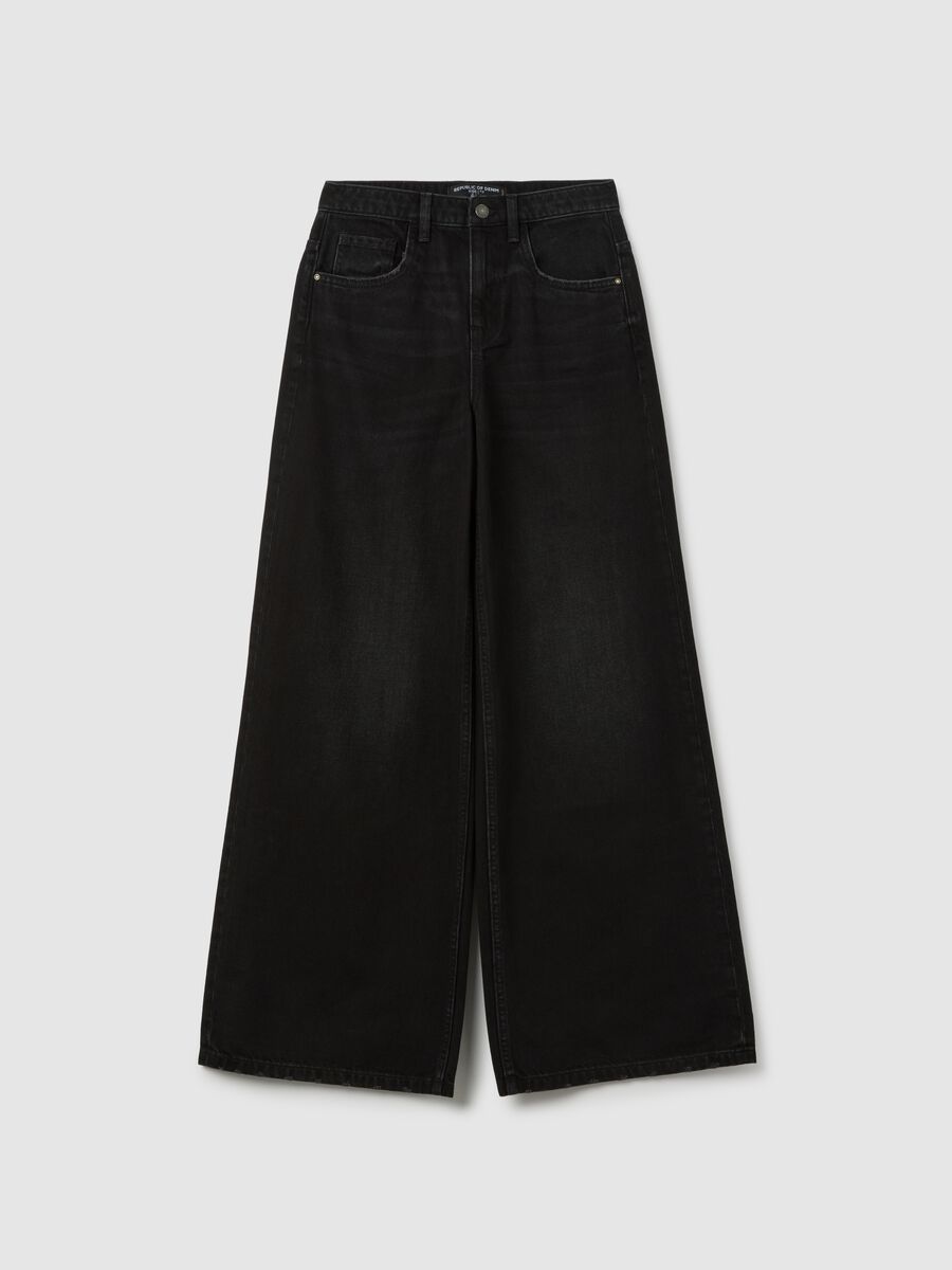 Black wide leg cotton jeans_4
