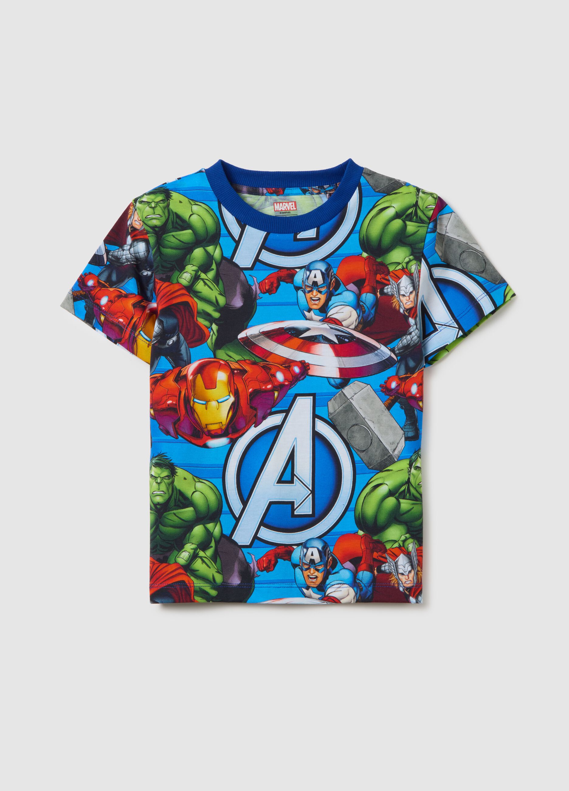 Children's pure cotton multicolour T-shirt with Avengers print