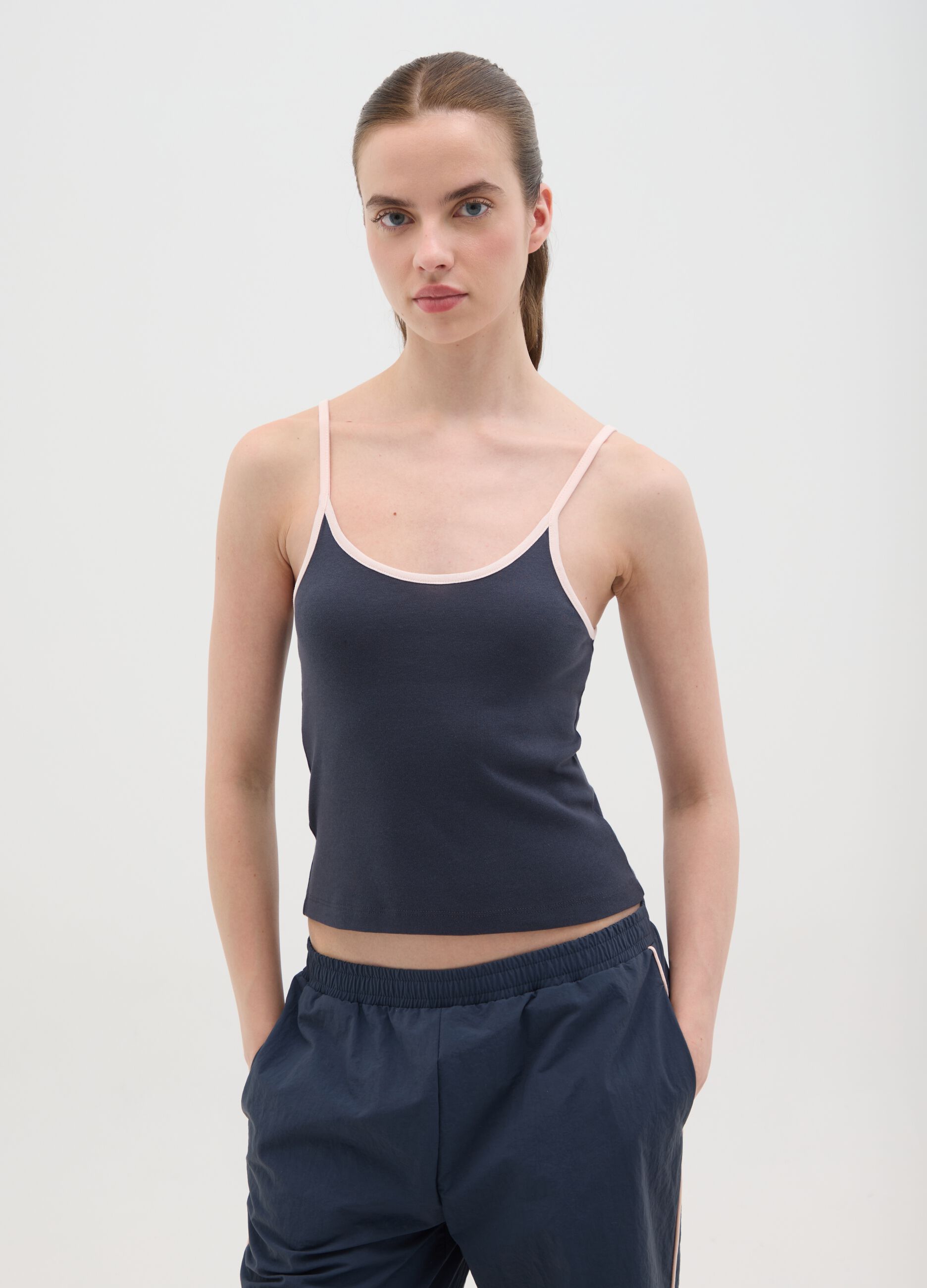 Canotta da donna in puro cotone blu regular fit