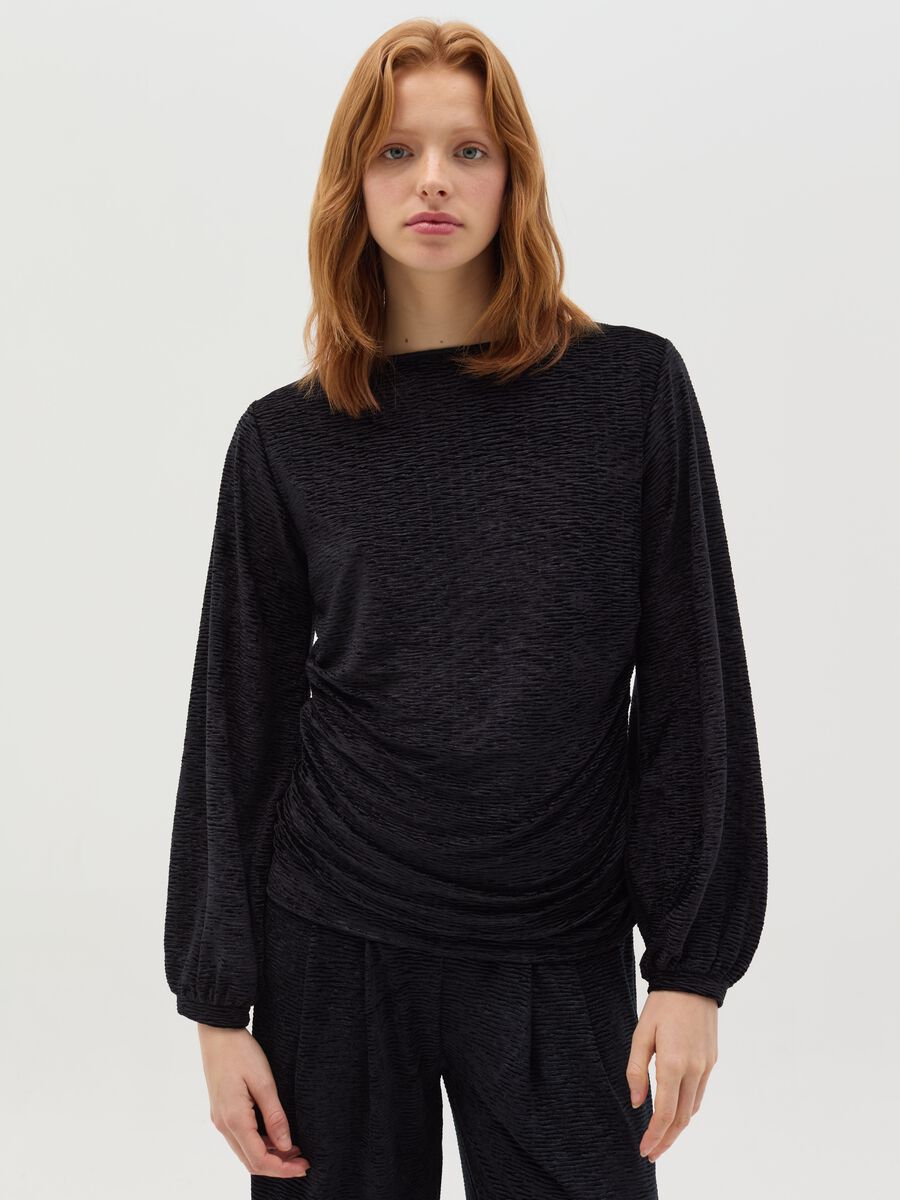 Crinkle T-shirt with gathering_0