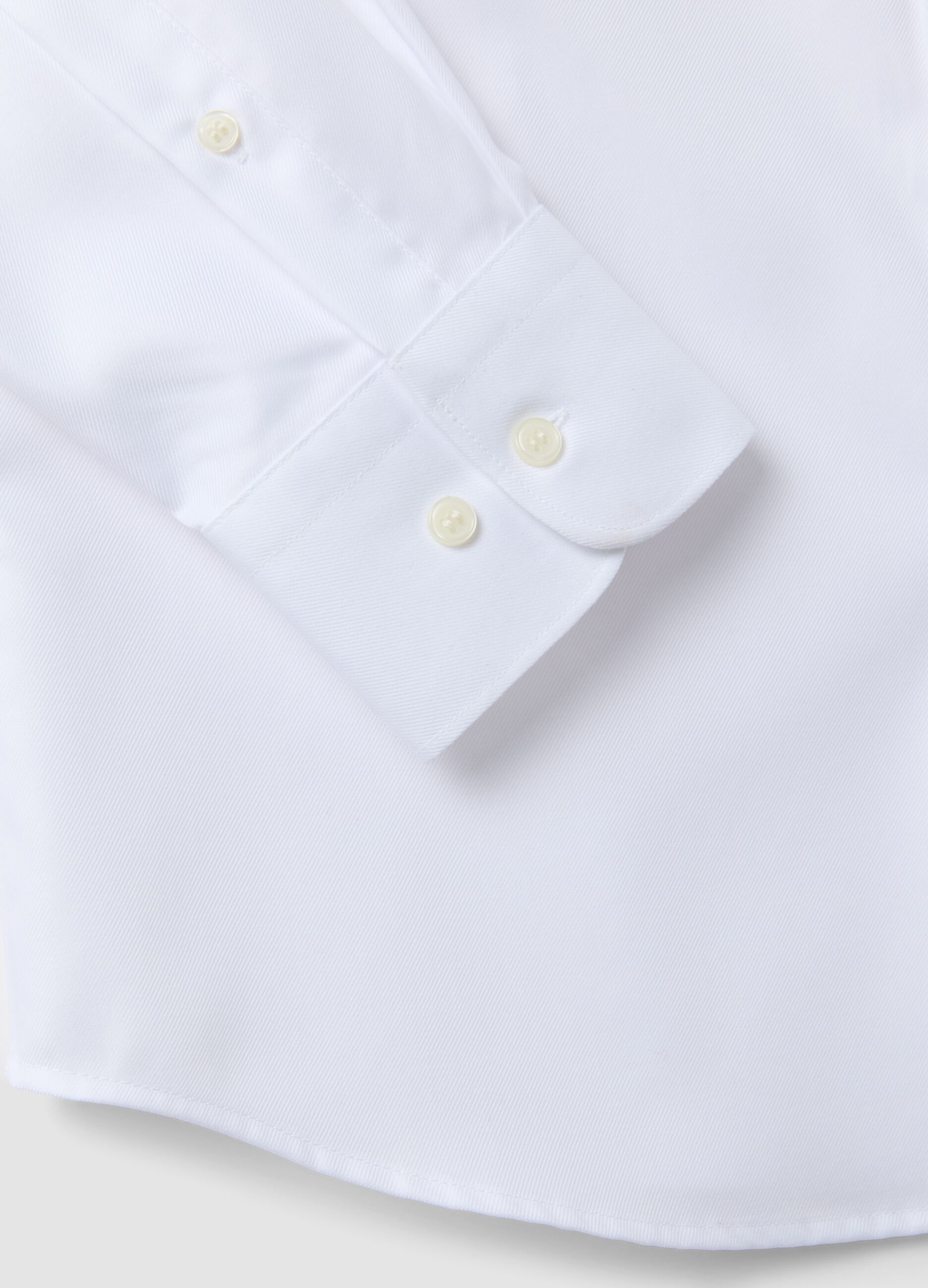 White slim-fit pure cotton twill shirt with French collar, non-iron