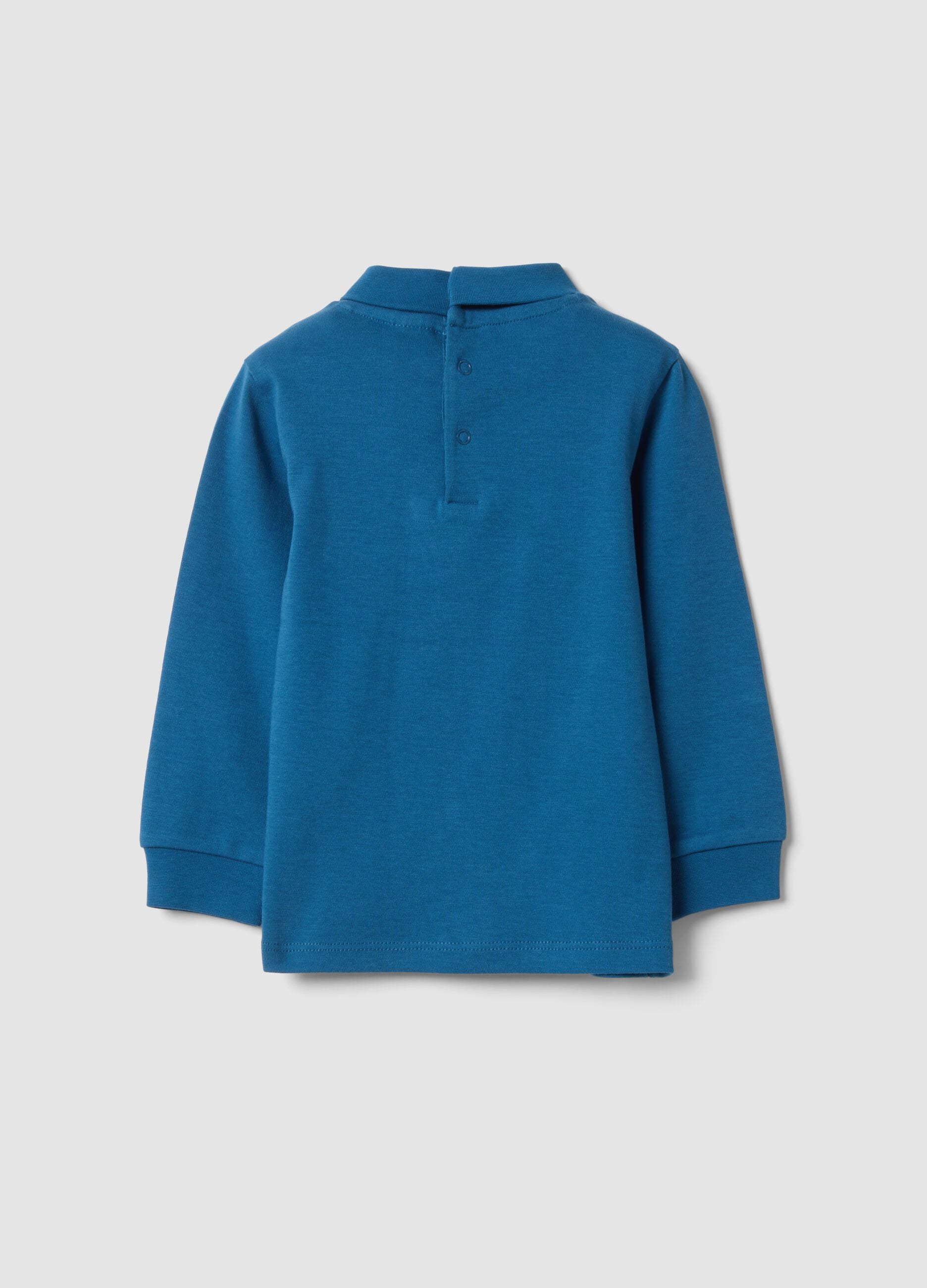 Blue organic cotton polo neck T-shirt