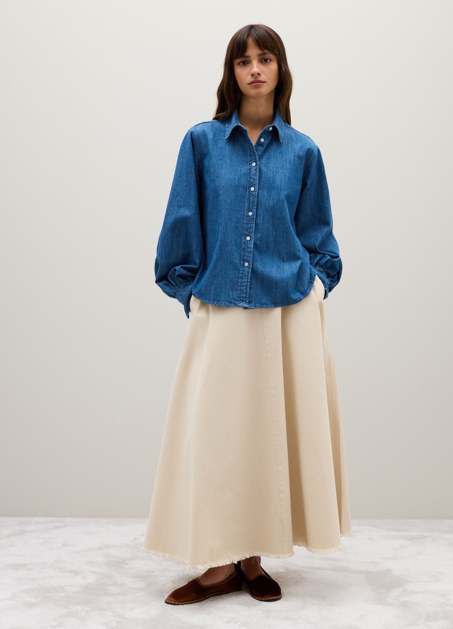 Denim Shirt with Classic Collar