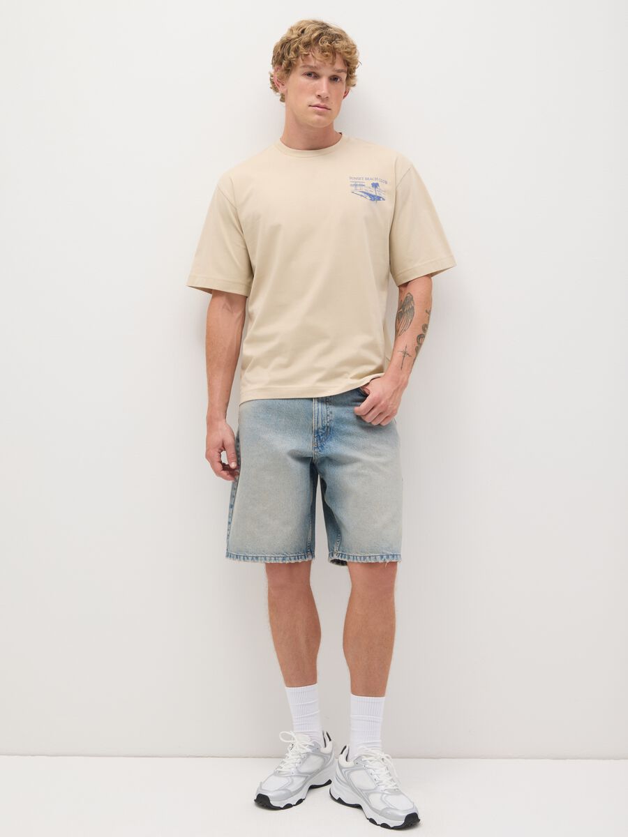 Men's beige pure cotton boxy fit T-shirt_1