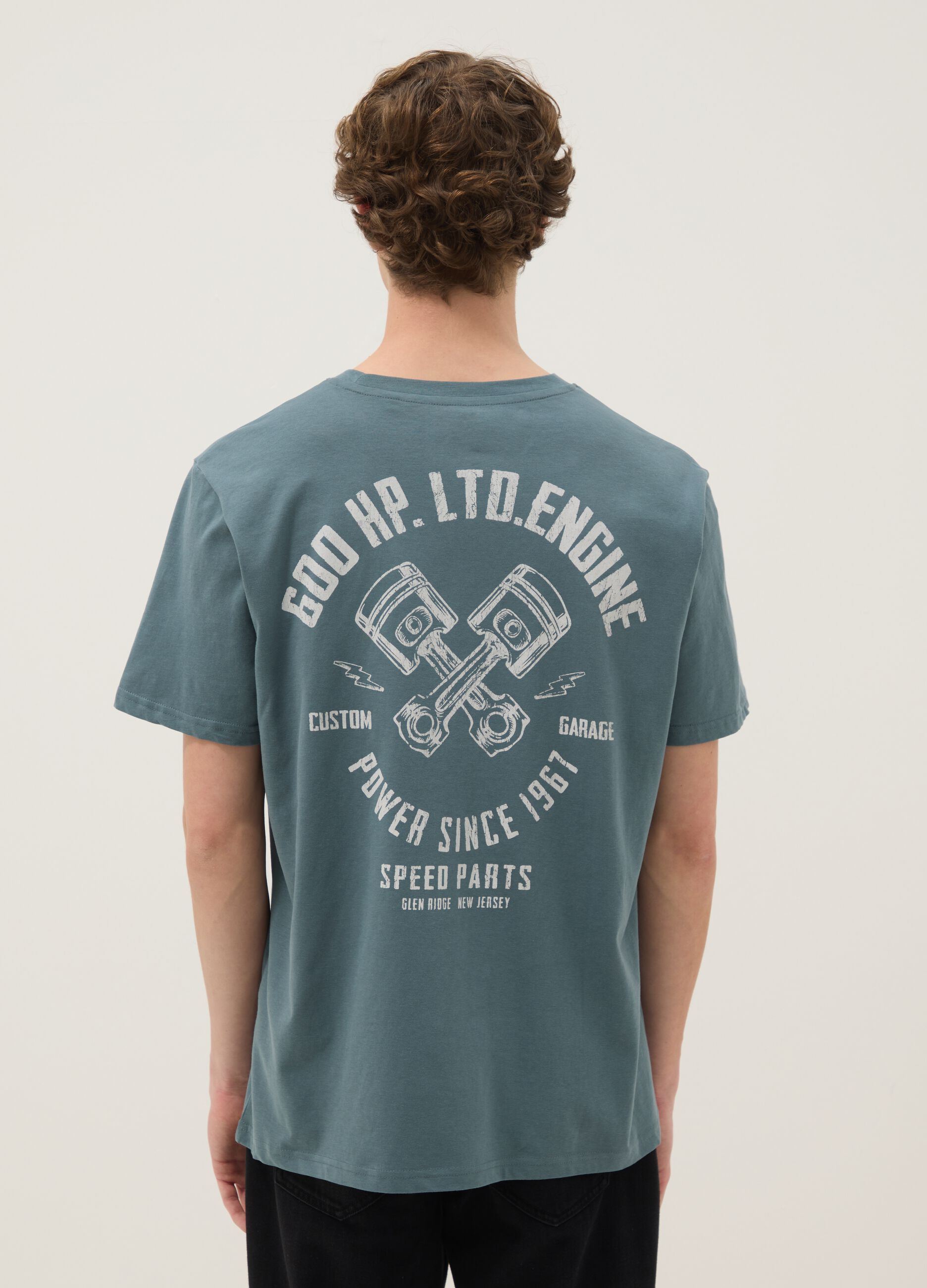 Green short-sleeved pure cotton T-shirt