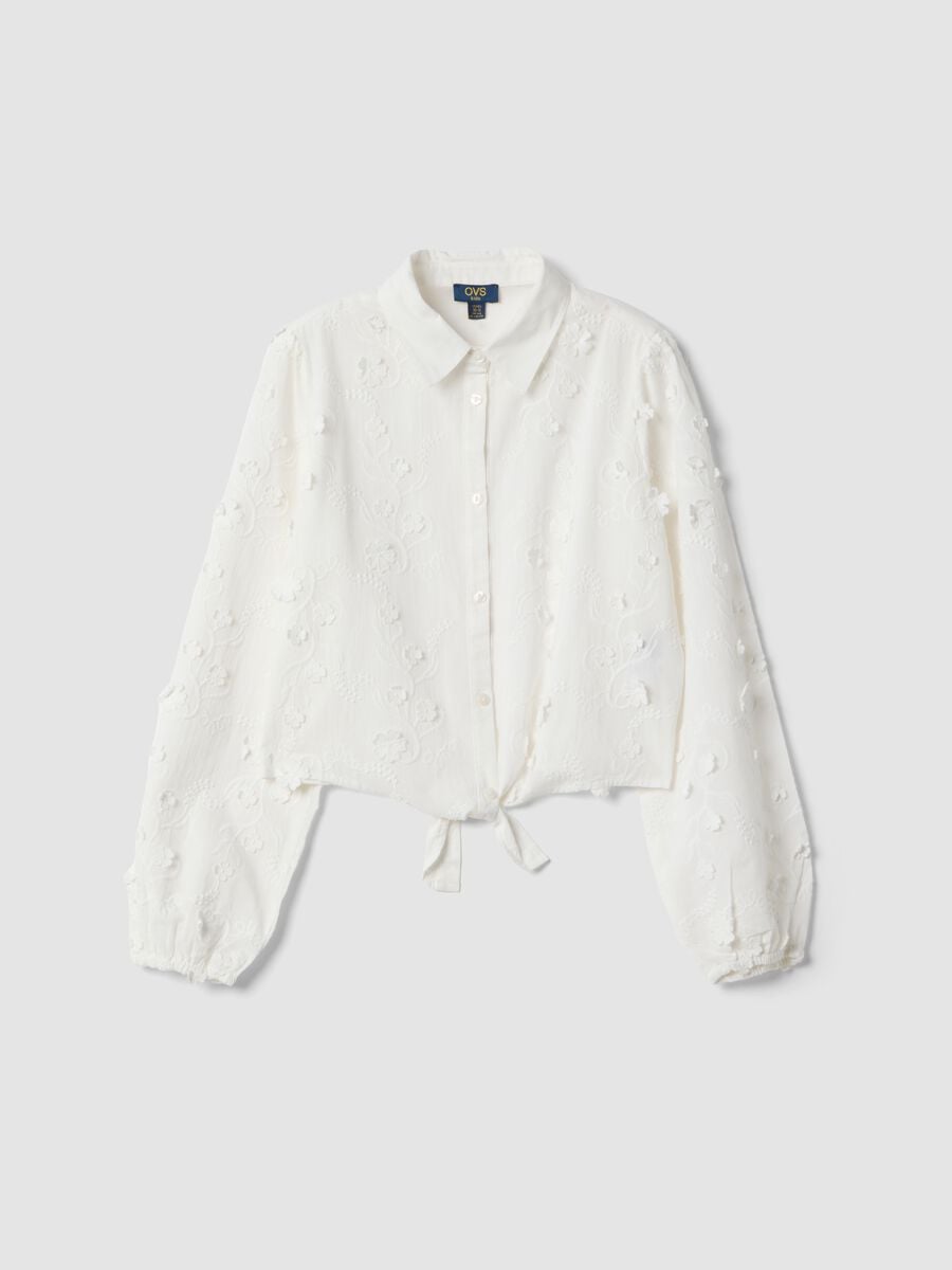 White pure cotton poplin shirt with floral embroidery_3