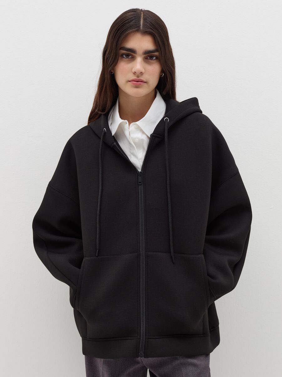 Oversized sweatshirt with hood and zip_0