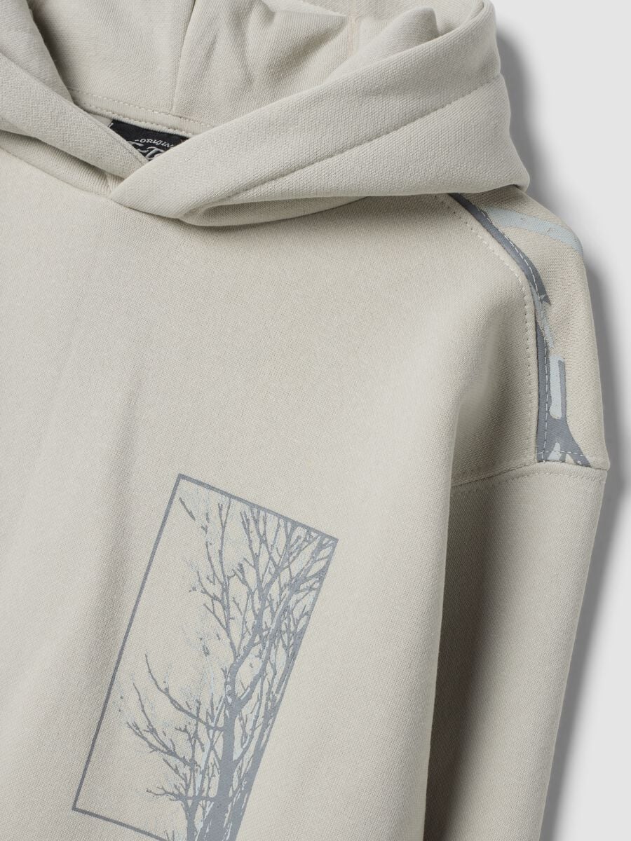 Felpa grigio chiaro con cappuccio in misto cotone con stampa ramage_2