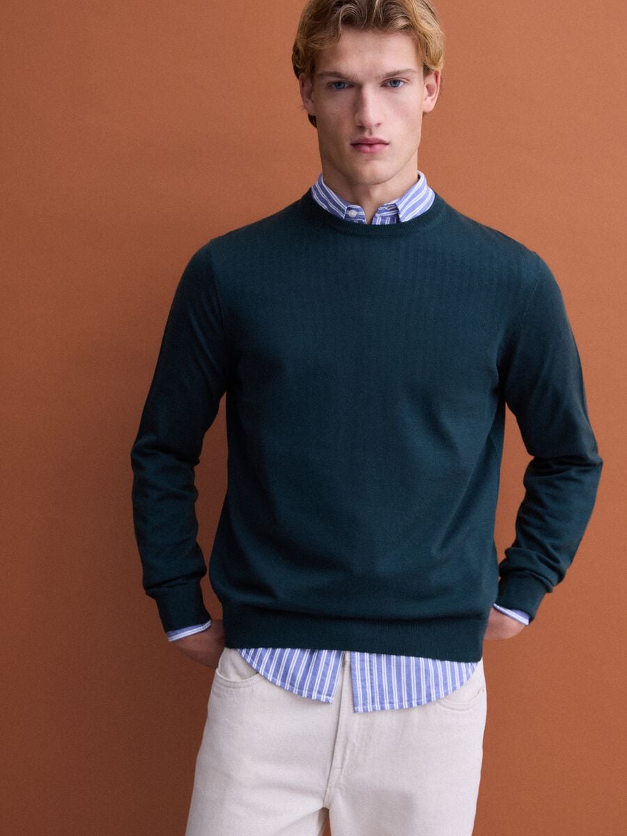 Maglia verde girocollo in pura lana merino regular fit_0