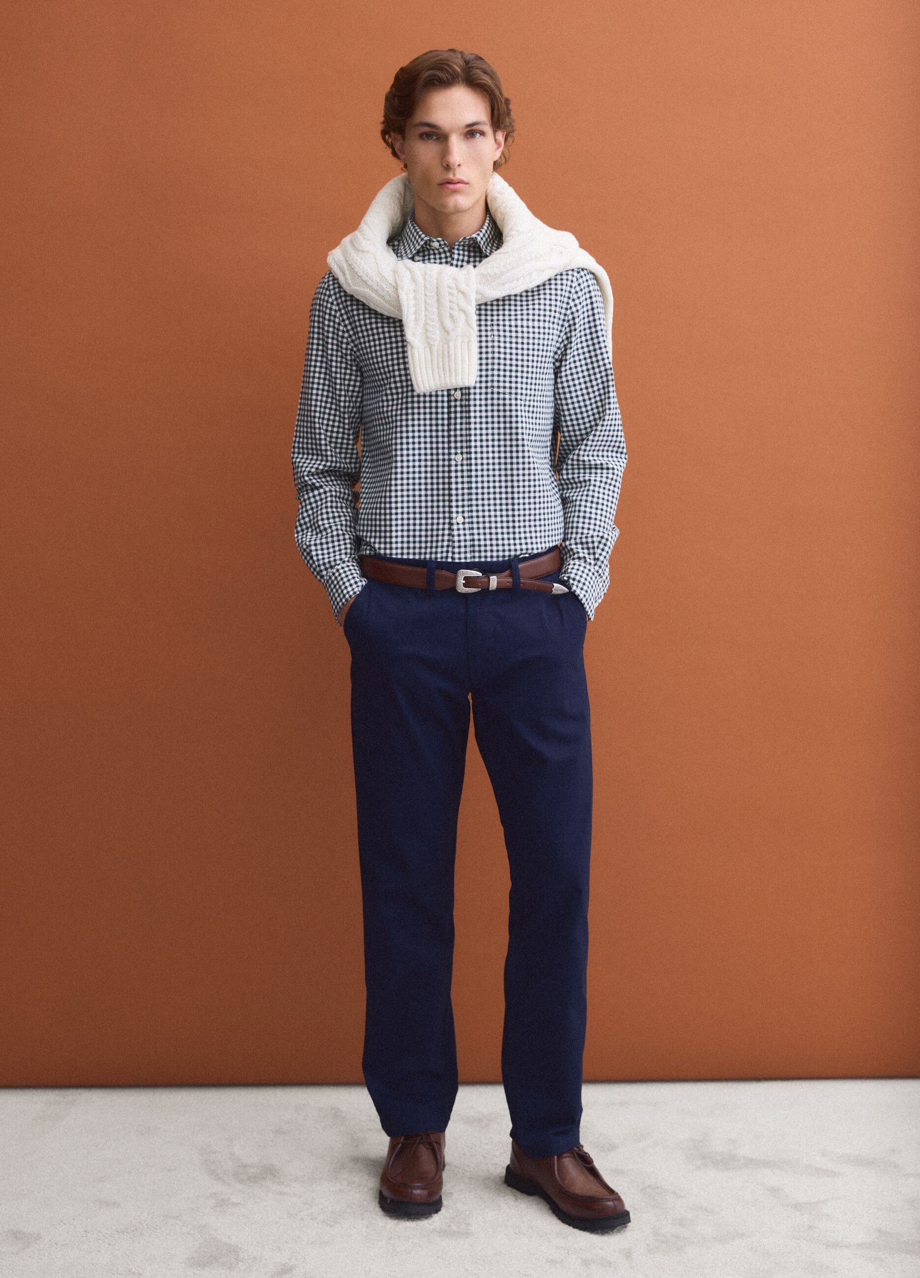 Green checked Oxford shirt in pure cotton with button-down collar, regular fit