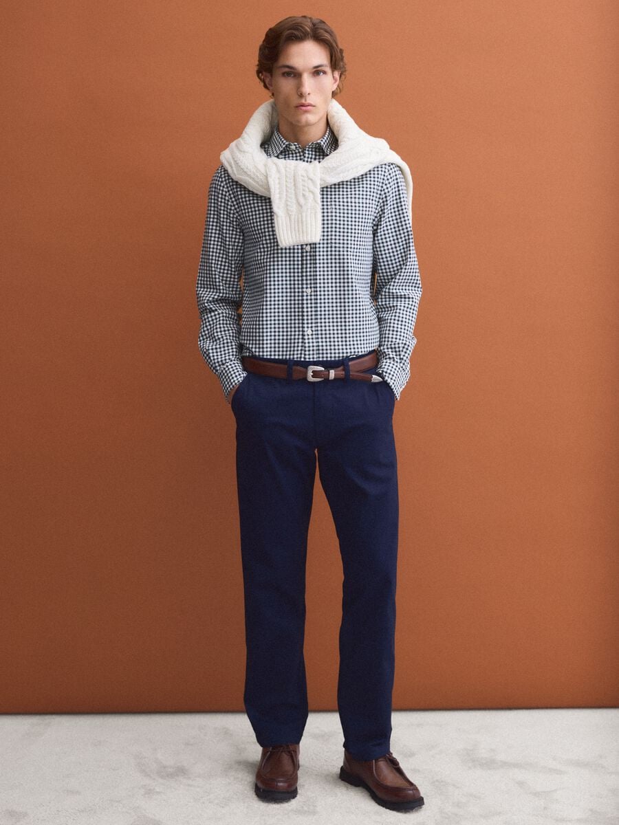 Camicia oxford verde a quadri in puro cotone con collo button-down regular fit_2