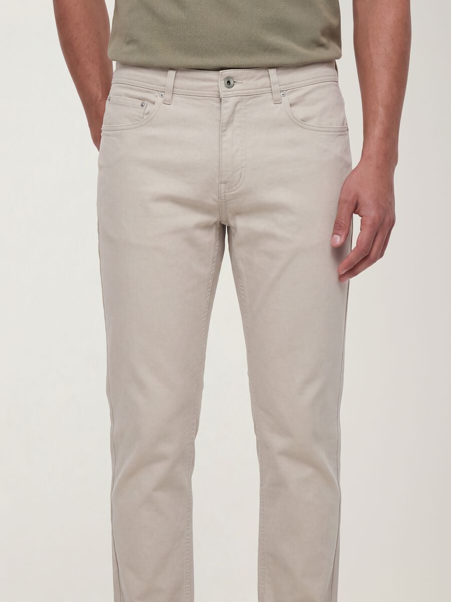Beige slim-fit stretch cotton dobby trousers_3