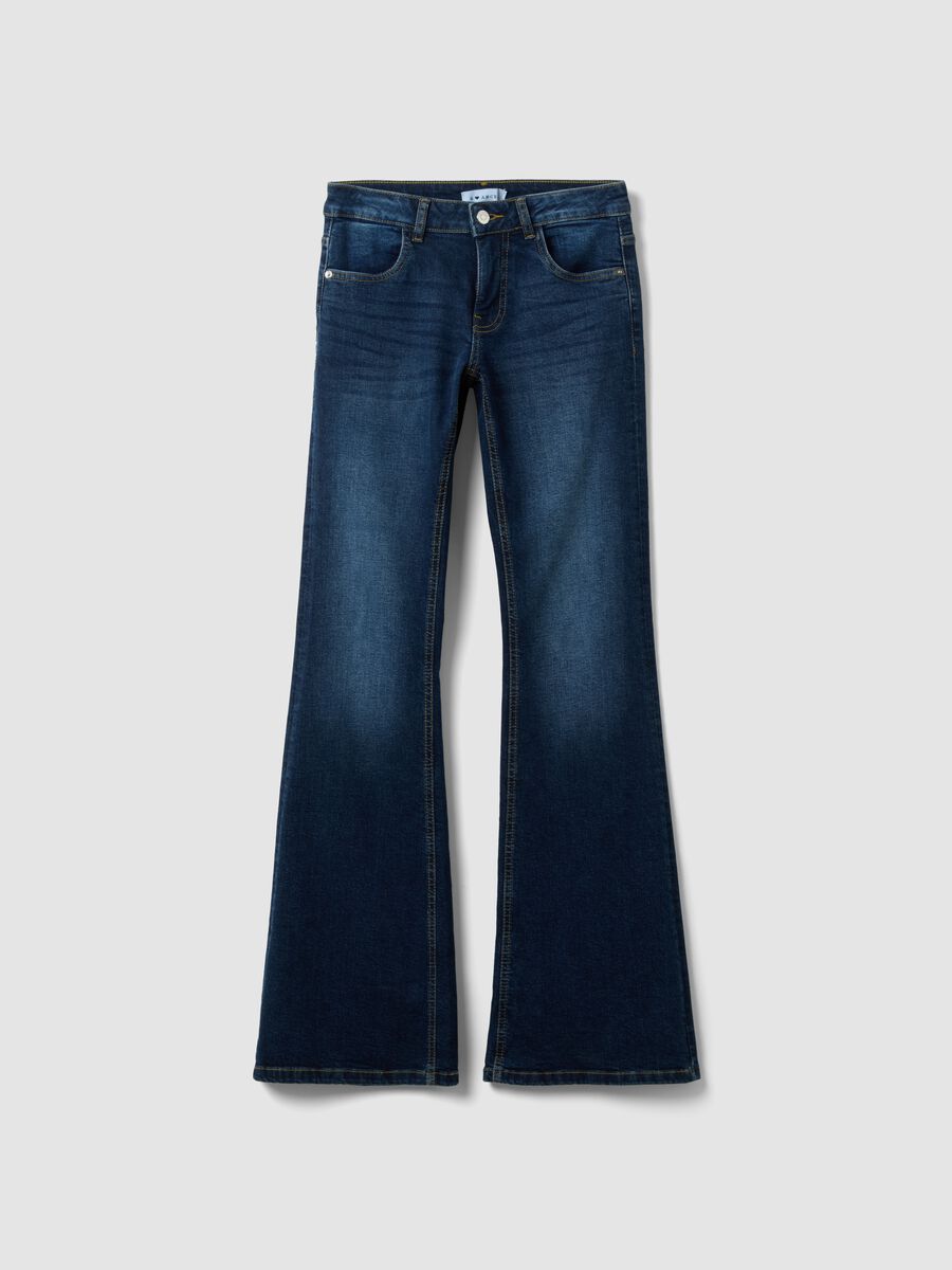 Jeans flare in cotone denim elasticizzato blu_4