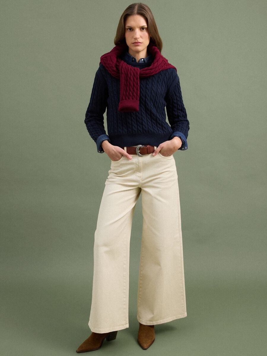 Maglia blu girocollo in puro cotone a trecce regular fit_2