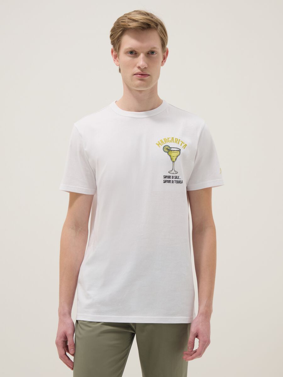White pure cotton regular fit T-shirt with Margarita print_0