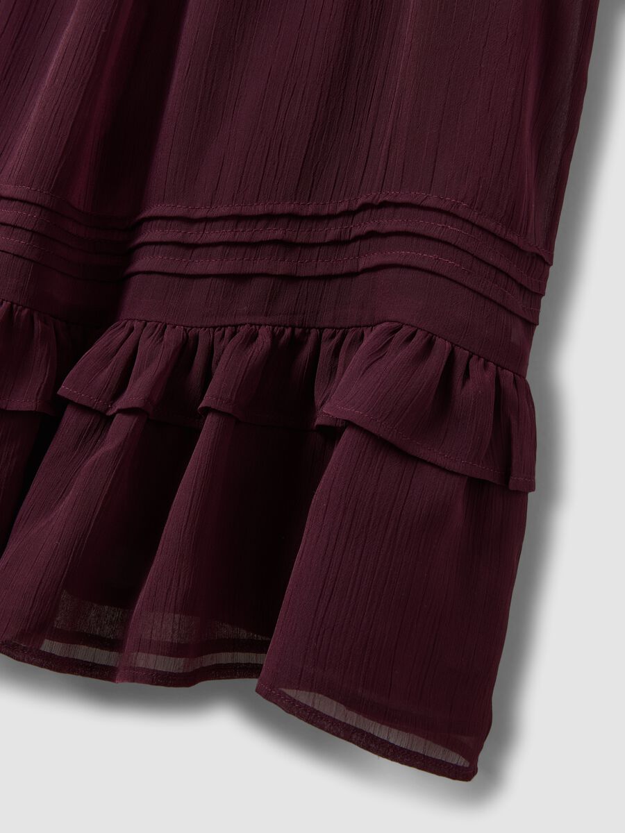 Purple mini dress with ruffles and plunging neckline_5