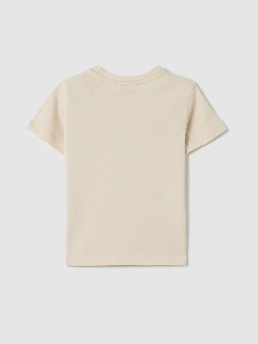 Beige T-shirt in cotton with print_1