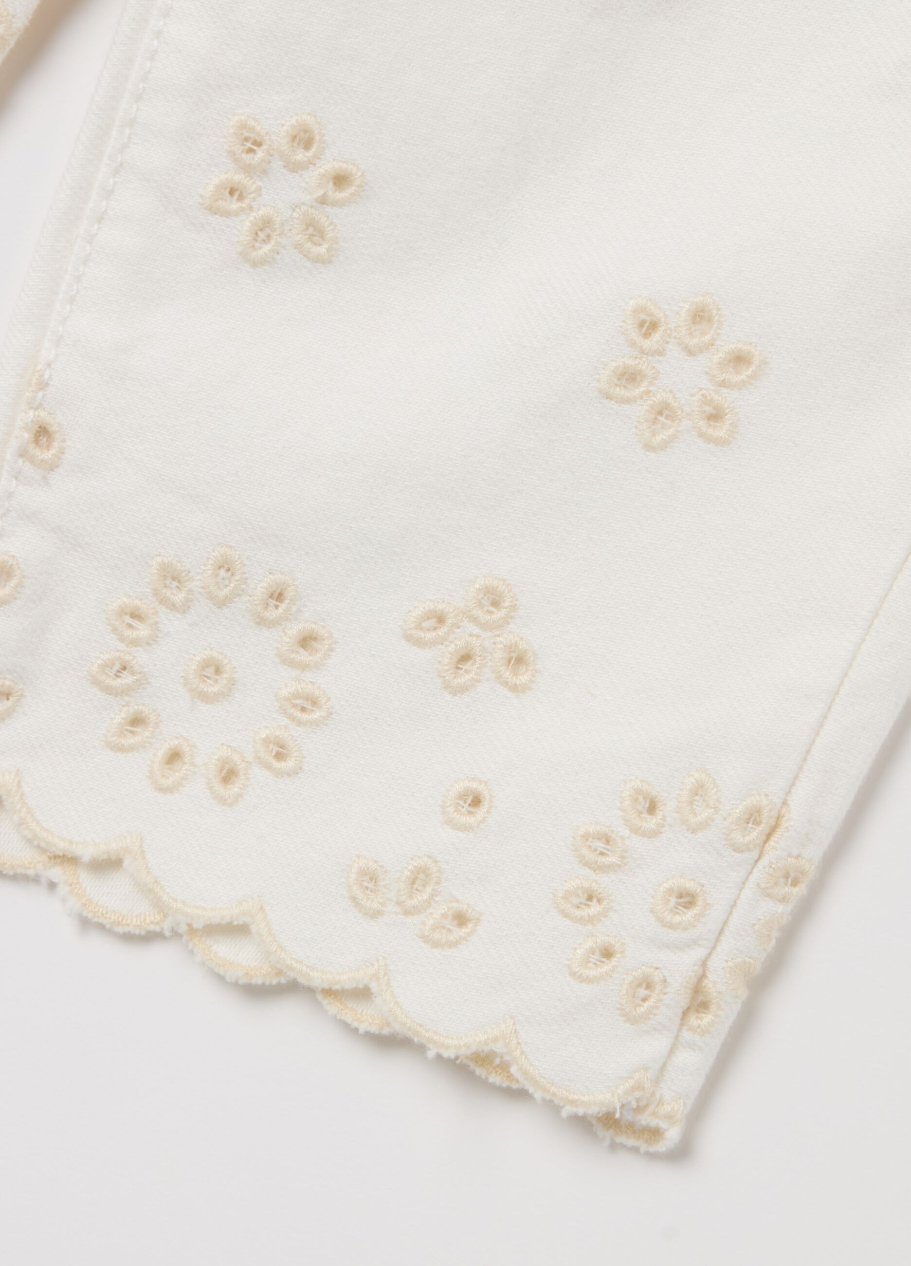 Five-pocket trousers with broderie anglaise embroidery