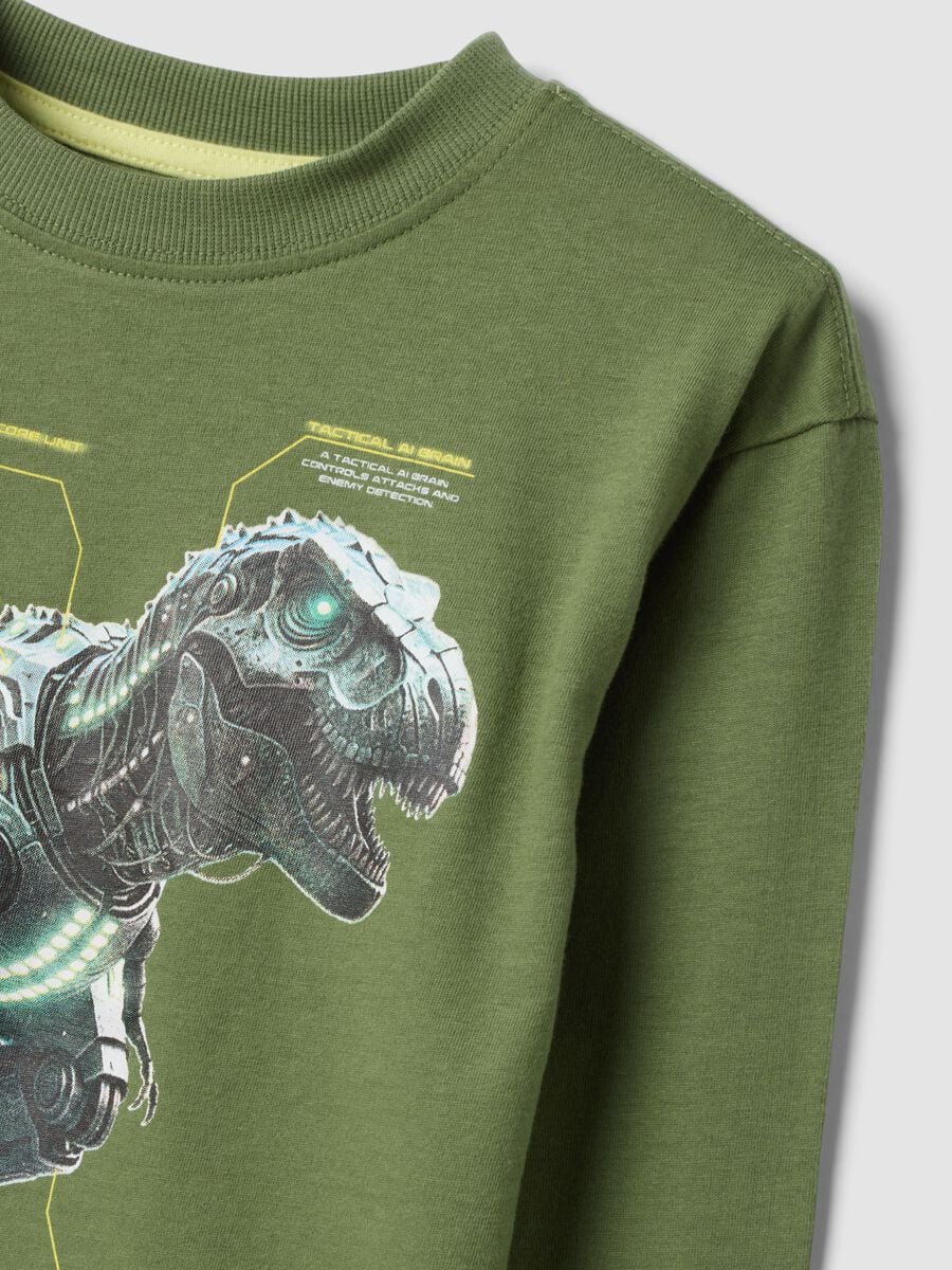 Green oversized T-shirt in pure organic cotton with dinosaur print_2