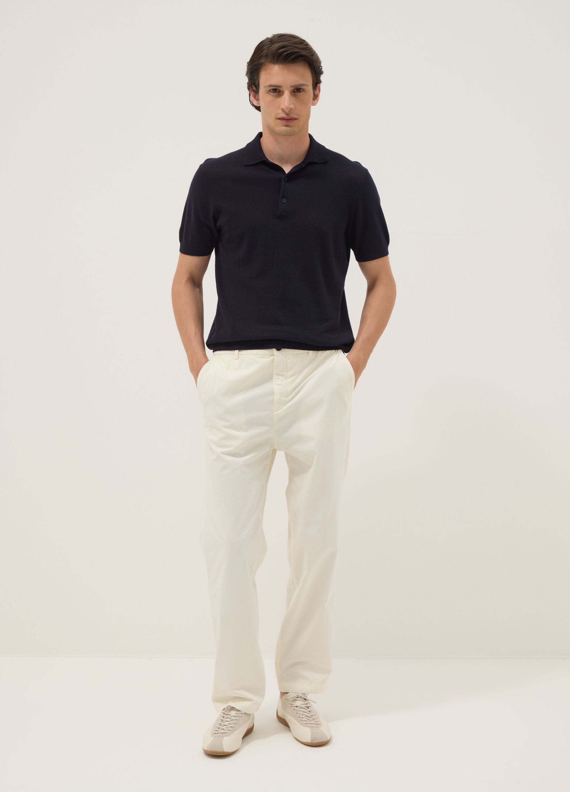 White cotton chino trousers, carrot fit