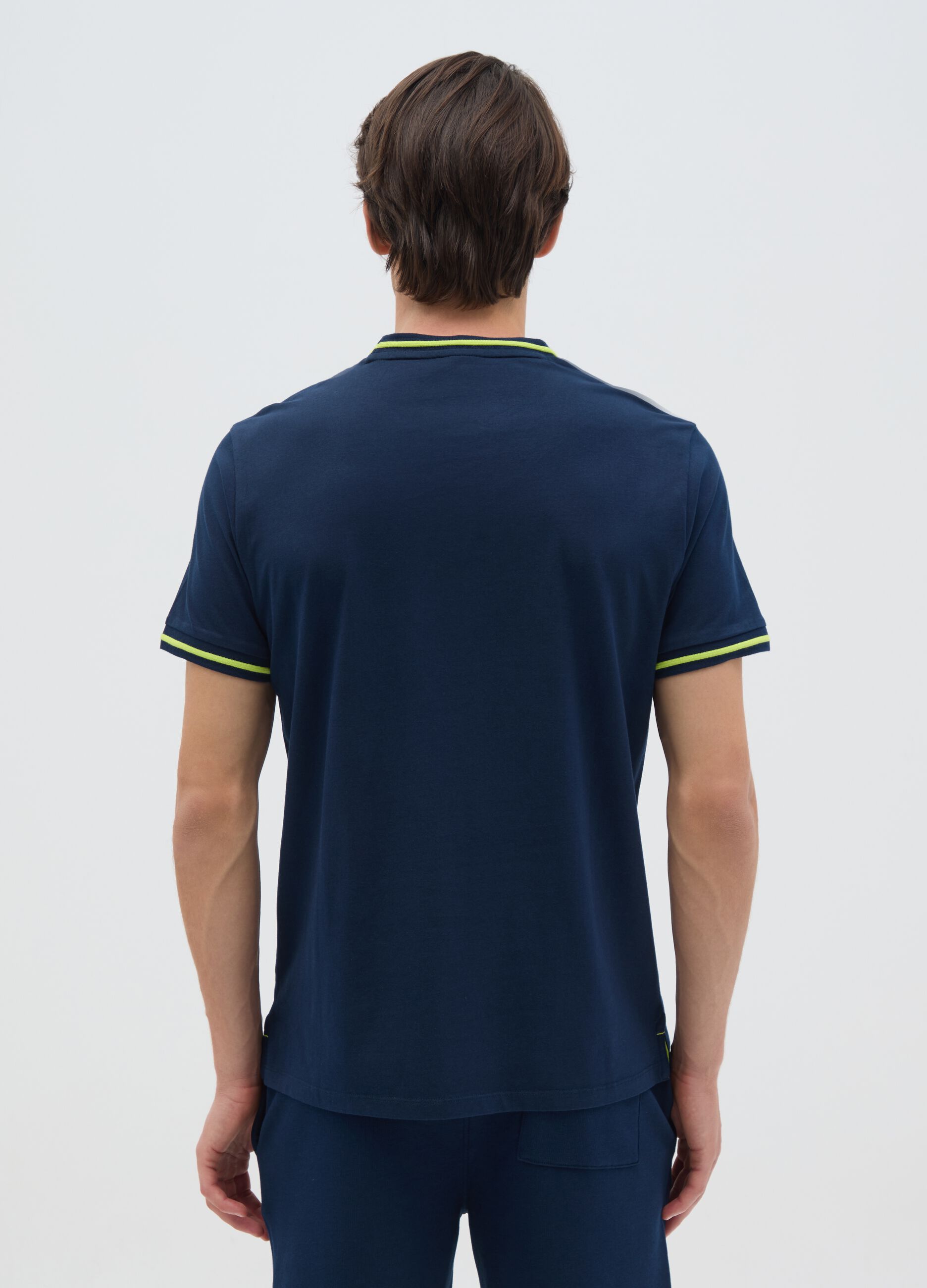 Men's pure cotton dark blue regular fit t-shirt with neon details