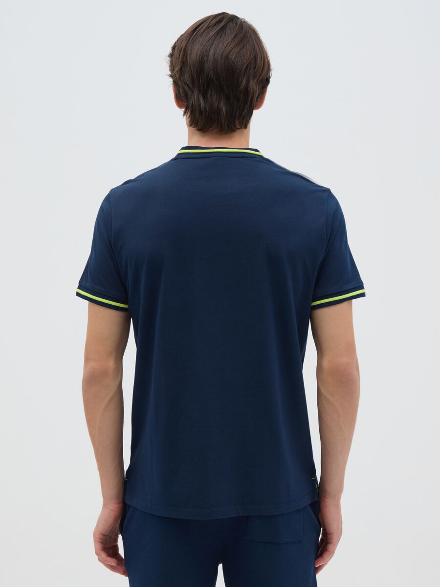 Men's pure cotton dark blue regular fit t-shirt with neon details_3