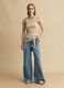 Beige regular fit stretch cotton tank top with embroidered edges_1