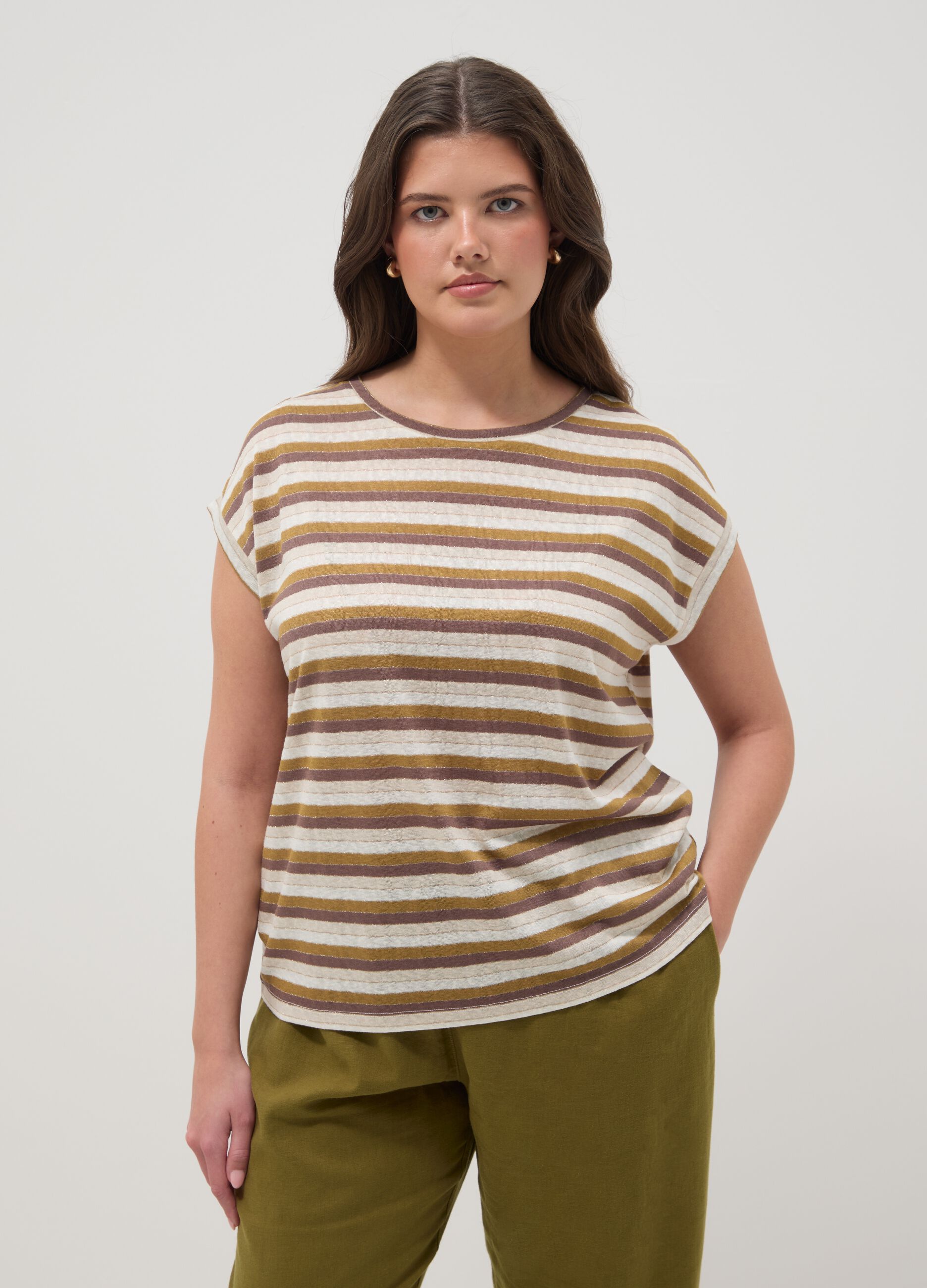 Regular-fit multicolour striped viscose-blend T-shirt