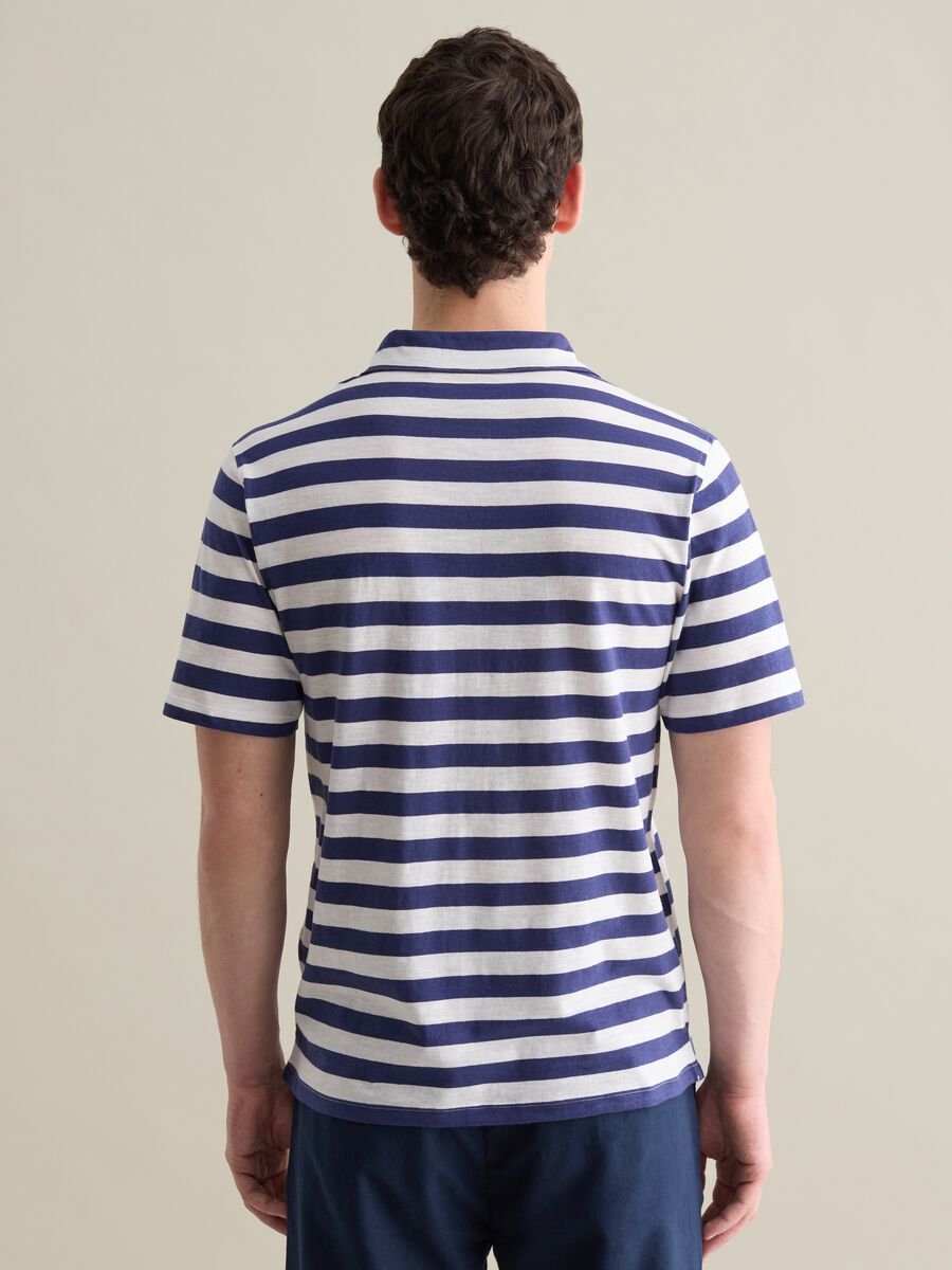 White and Blue Stripe Cotton Polo by Piombo_3