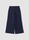 Pantaloni blu wide leg in tessuto fleece elasticizzato_1