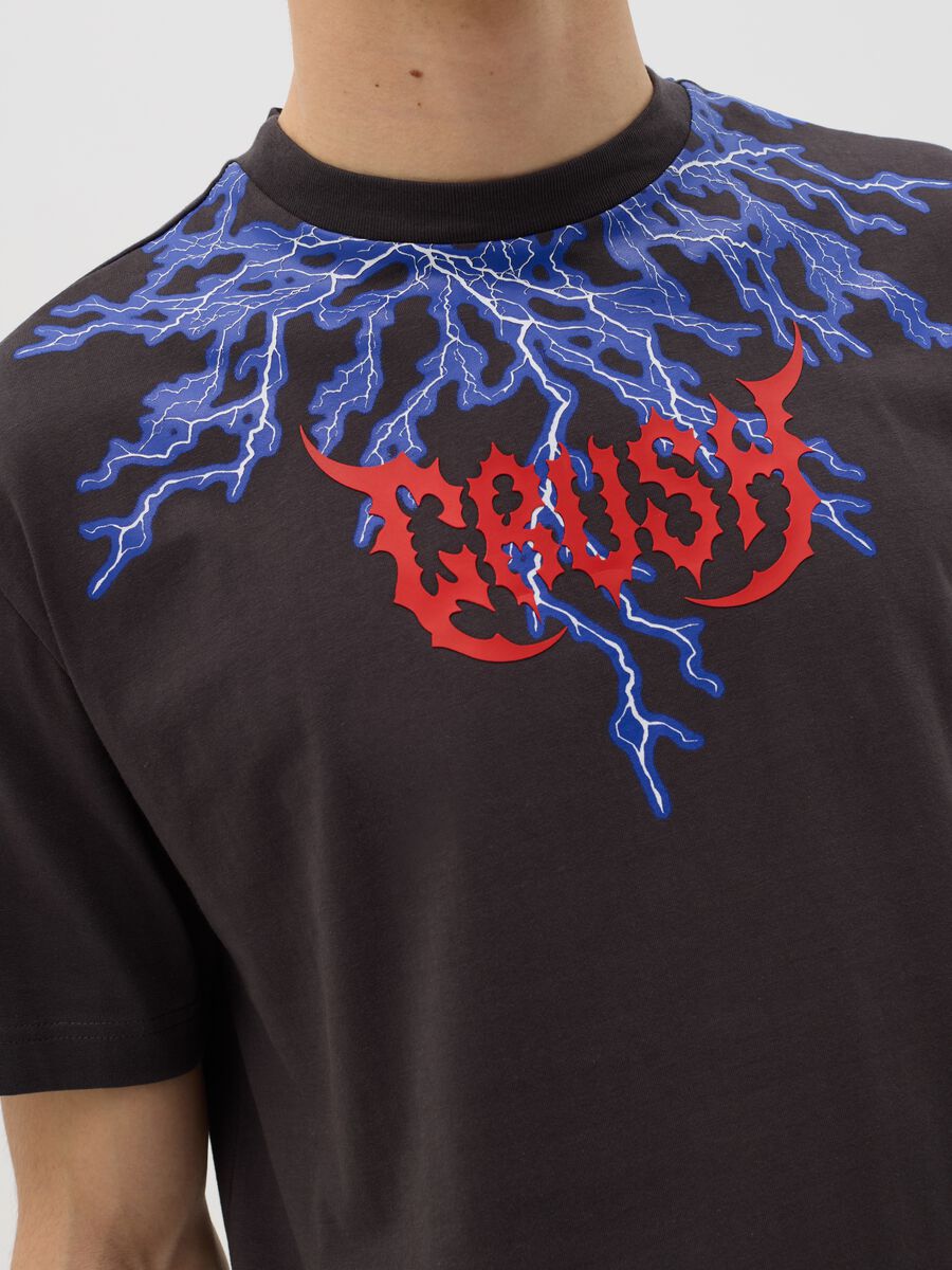 Black short-sleeved T-shirt with lightning print_2
