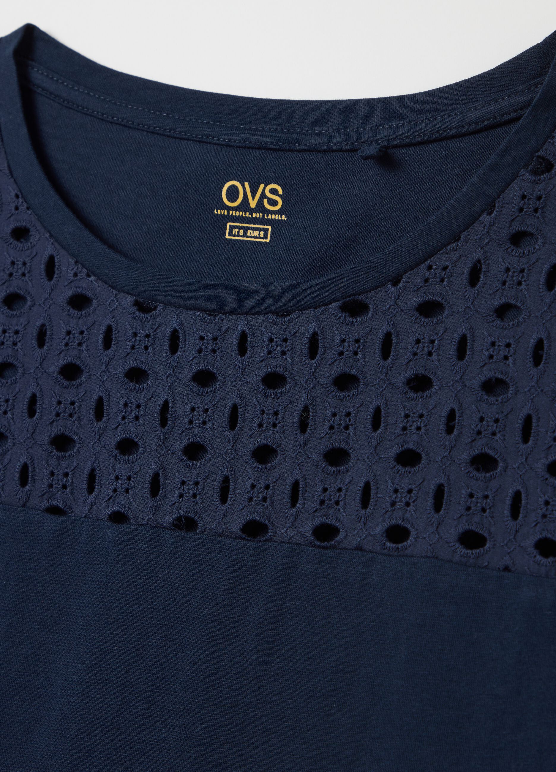 Blue short sleeve T-shirt with perforated details