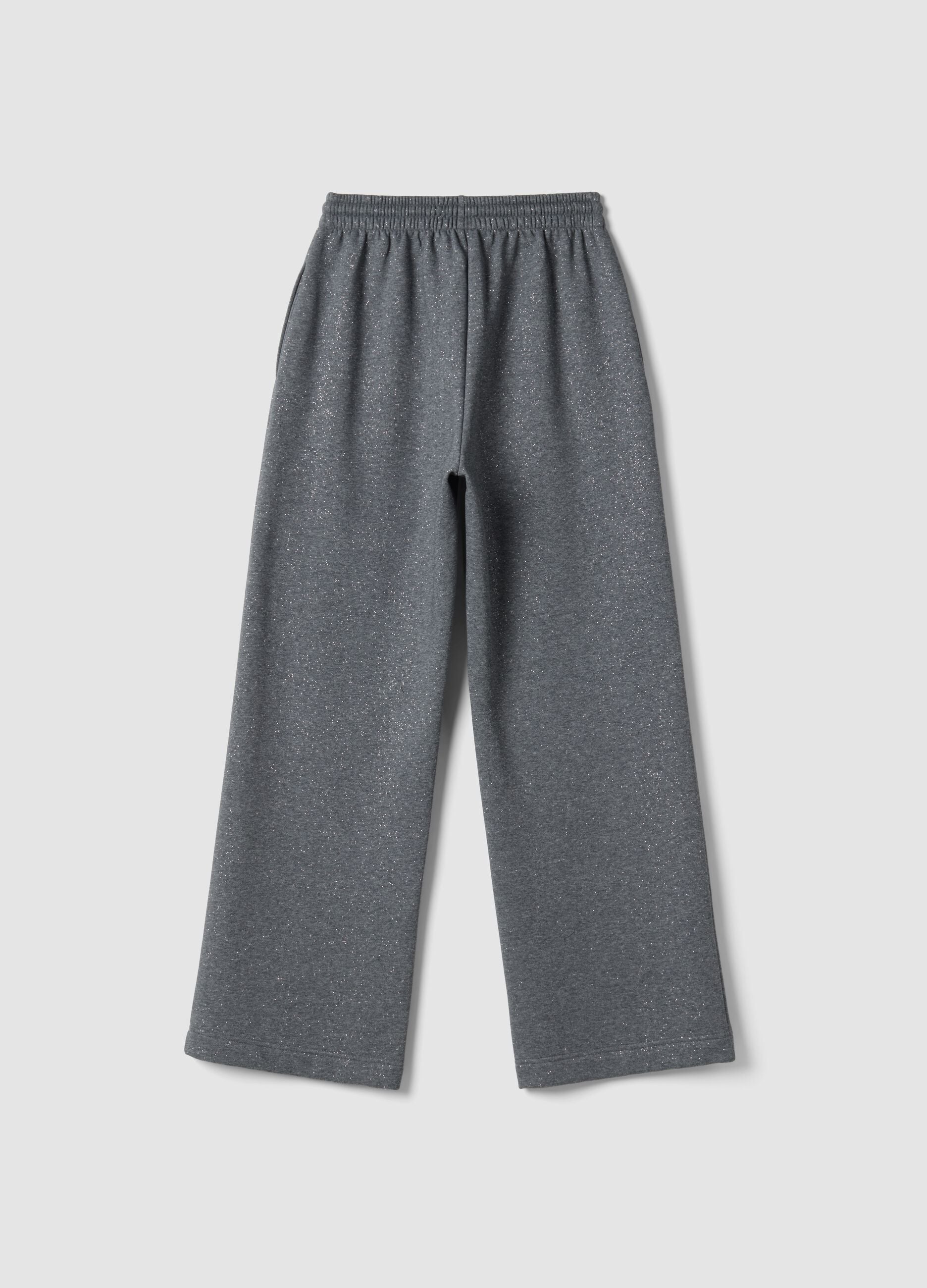 Grey wide-leg cotton-blend trousers with lurex