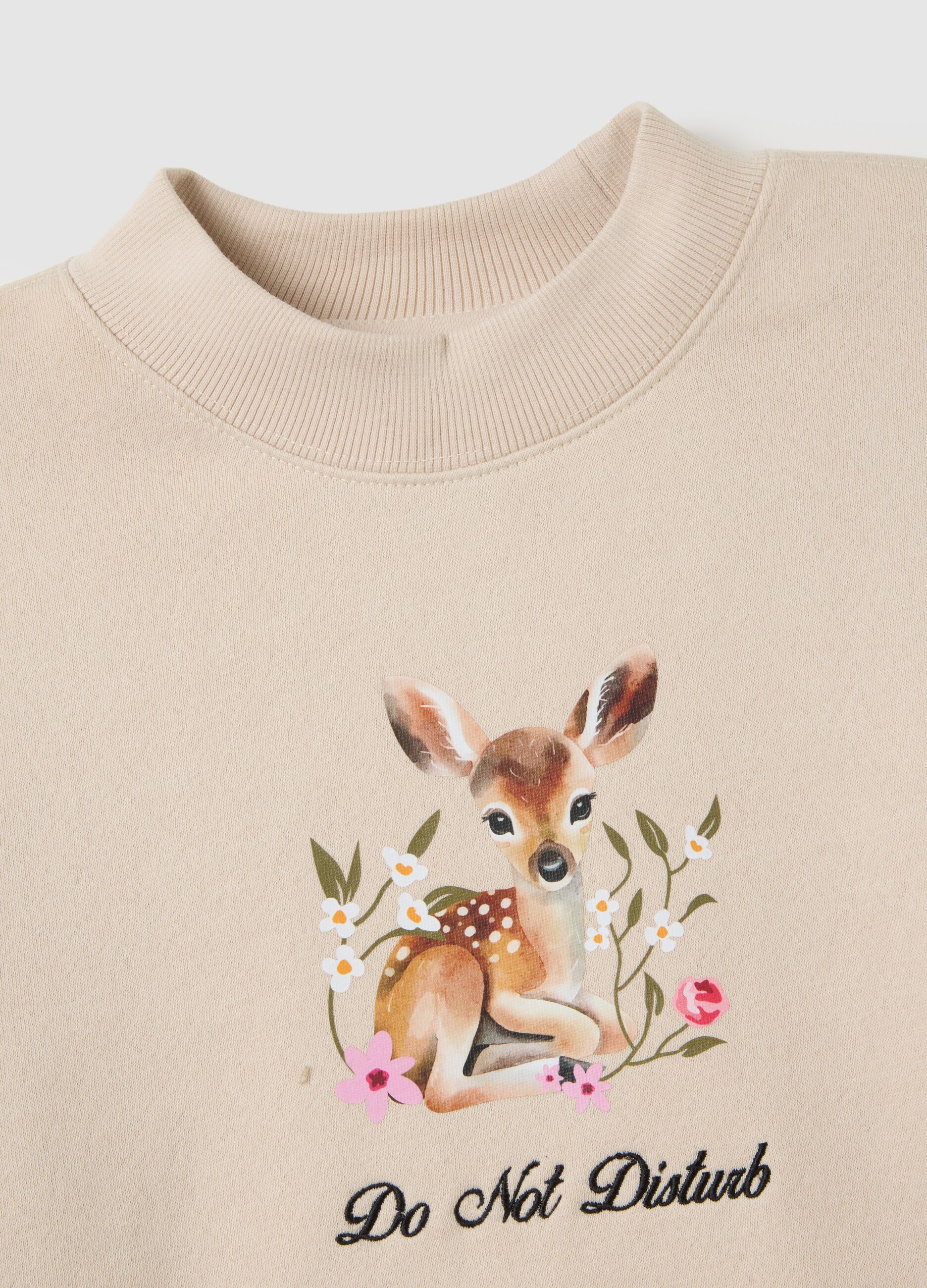 Beige cotton blend sweatshirt regular fit