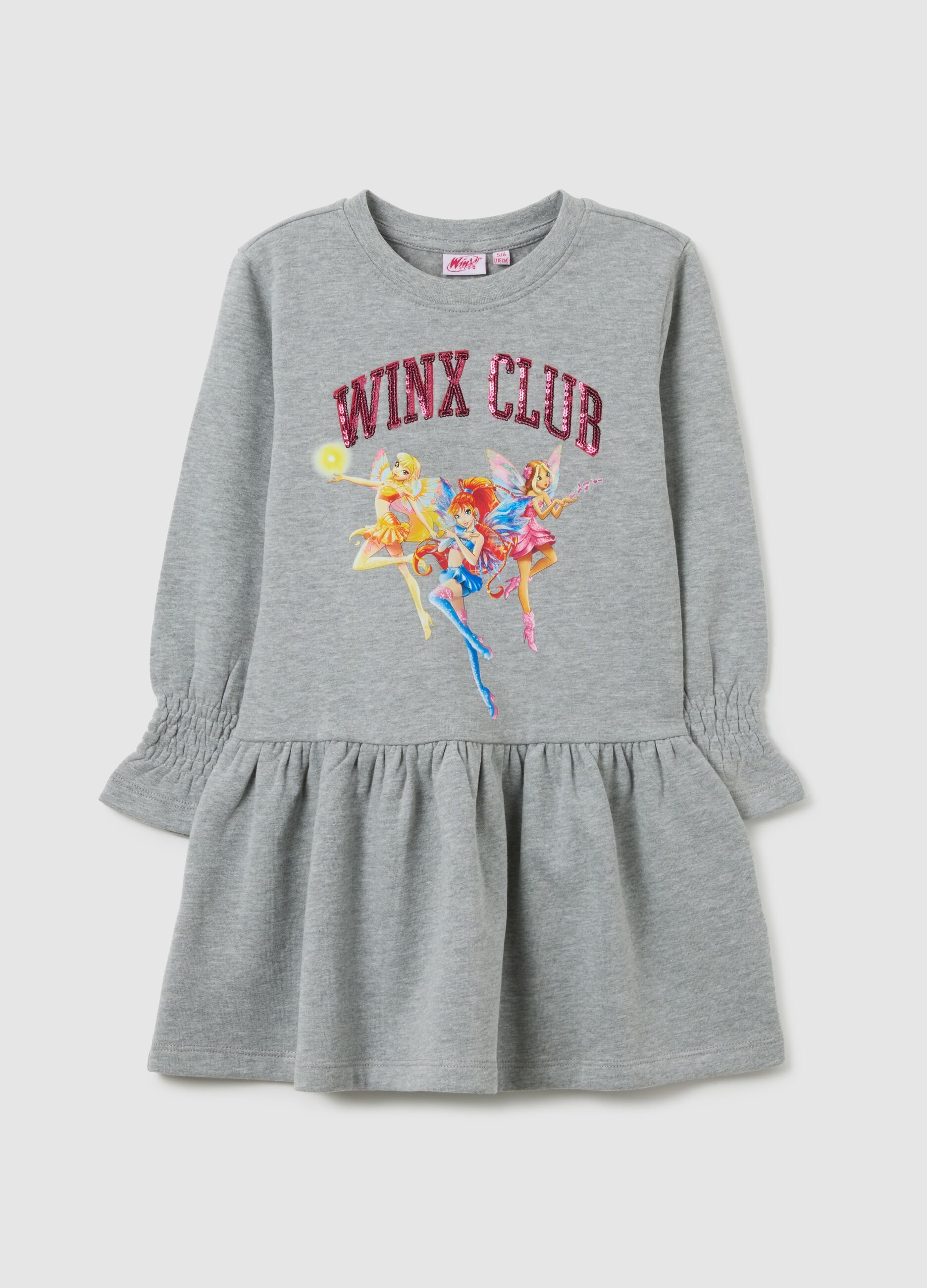 Grey cotton blend girl's dress with Winx print