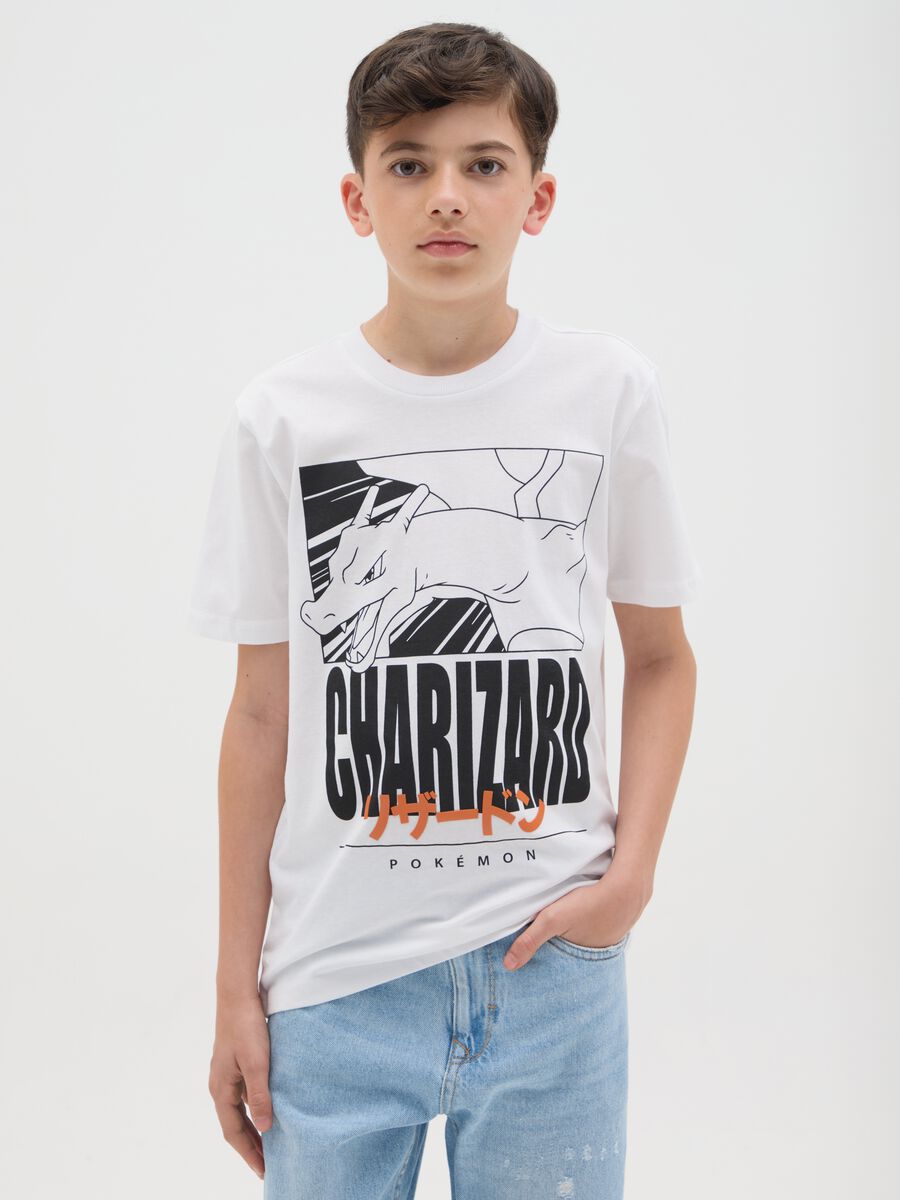Boys’ white oversized T-shirt in 100% cotton with Pokémon print_0
