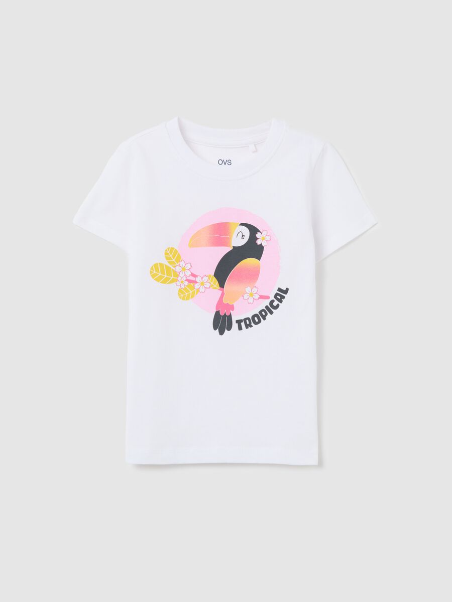 White cotton T-shirt with print_0