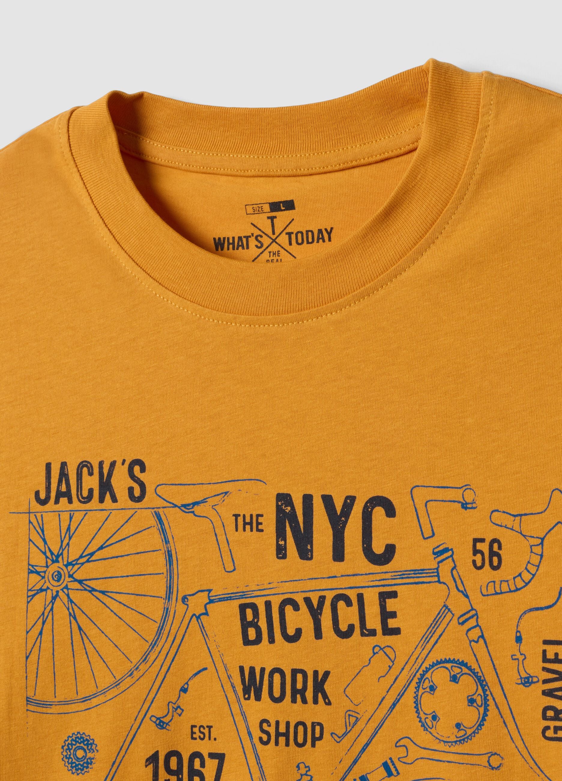 T-shirt arancione in puro cotone con stampa frontale regular fit