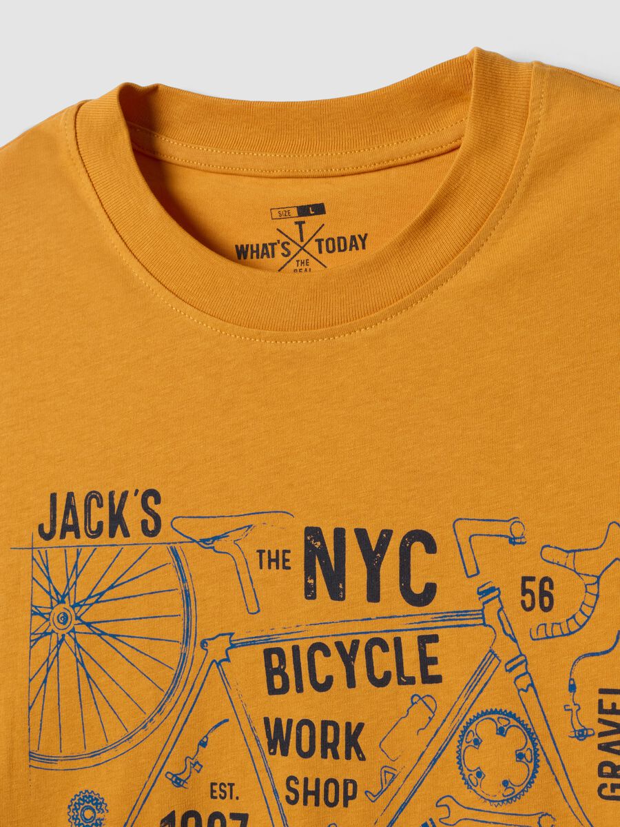 Orange pure cotton T-shirt with front print, regular fit_5