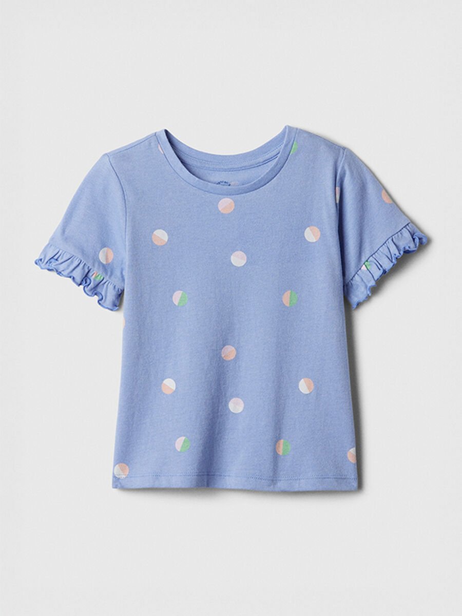 Blue T-shirt with polka dots and ruffled sleeves_0